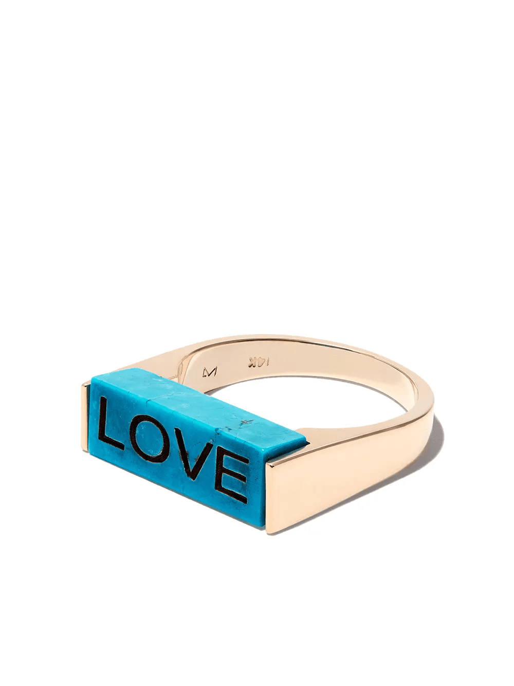 14kt yellow gold turquoise signet ring - Image 1