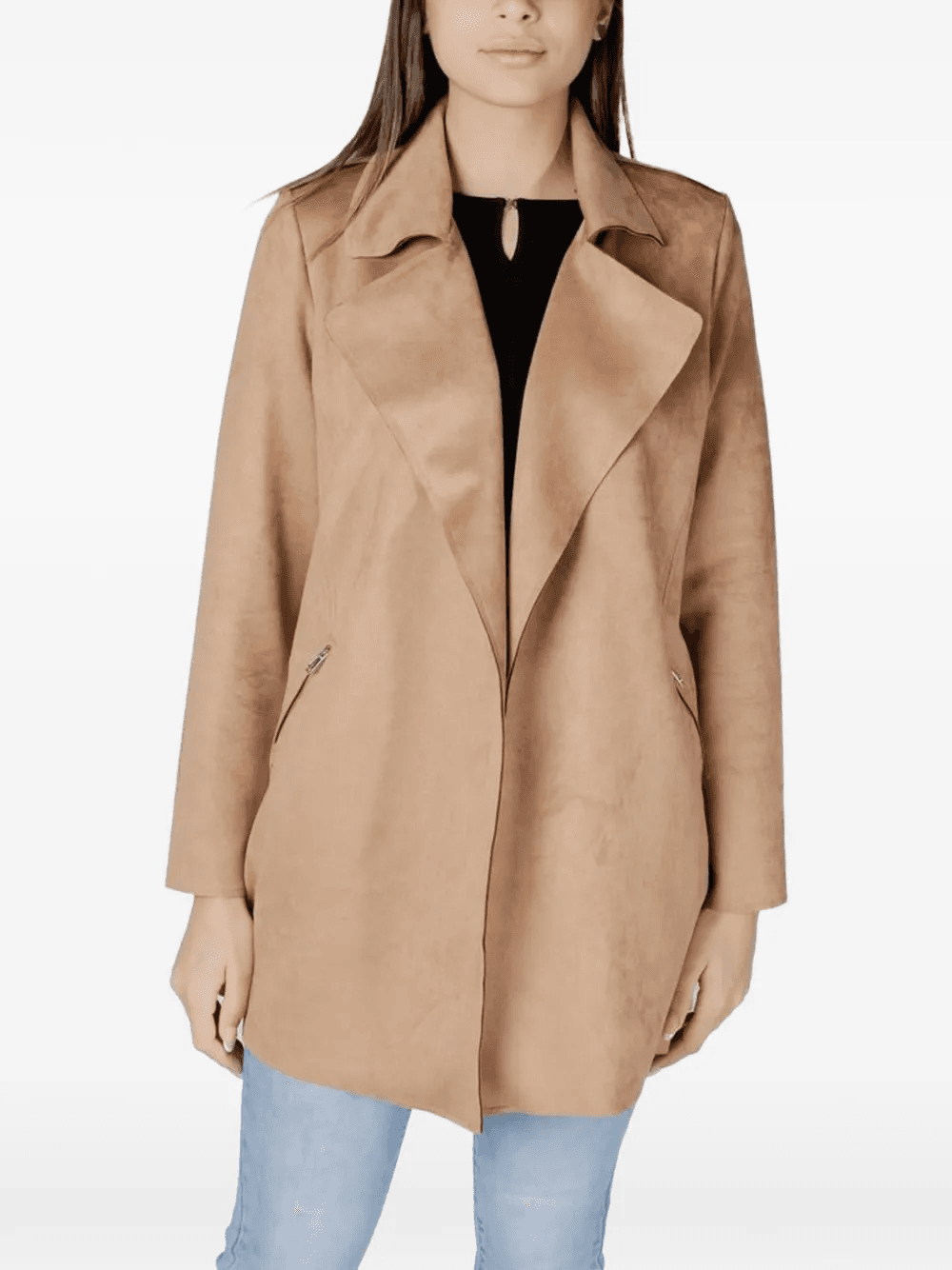 open-front suede coat - Image 1