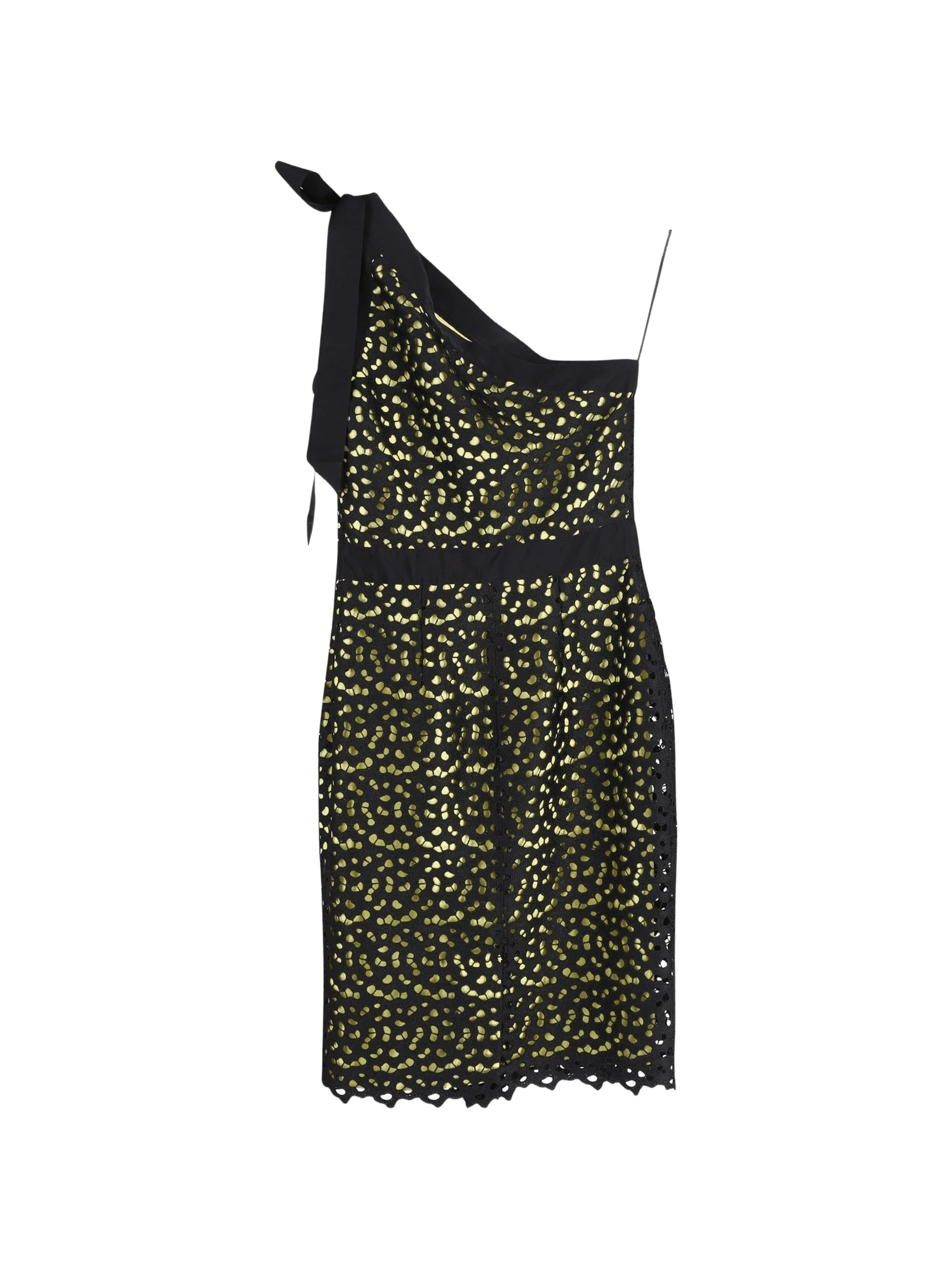 one-shoulder lace-hem dress - Image 1