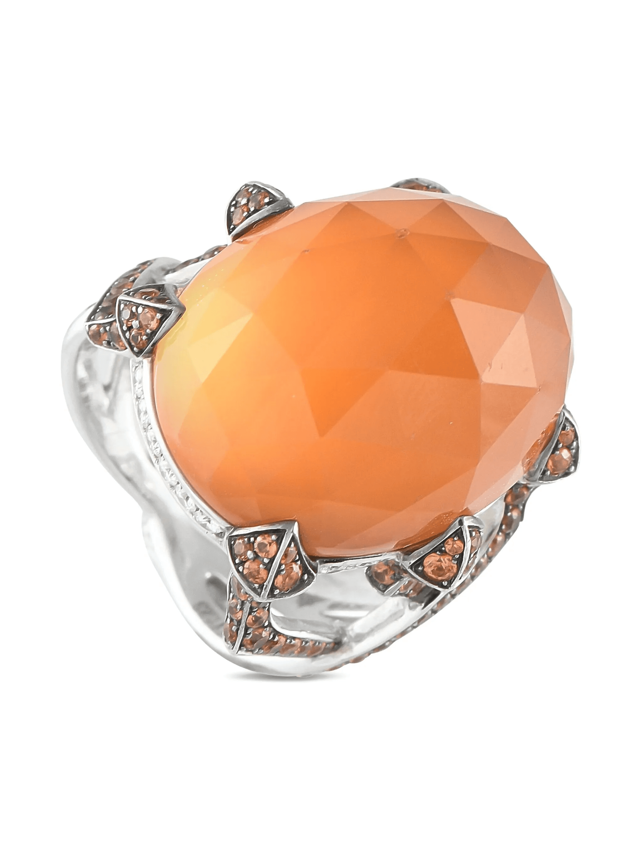18K white gold diamond, quartz and orange sapphire ring - Image 1
