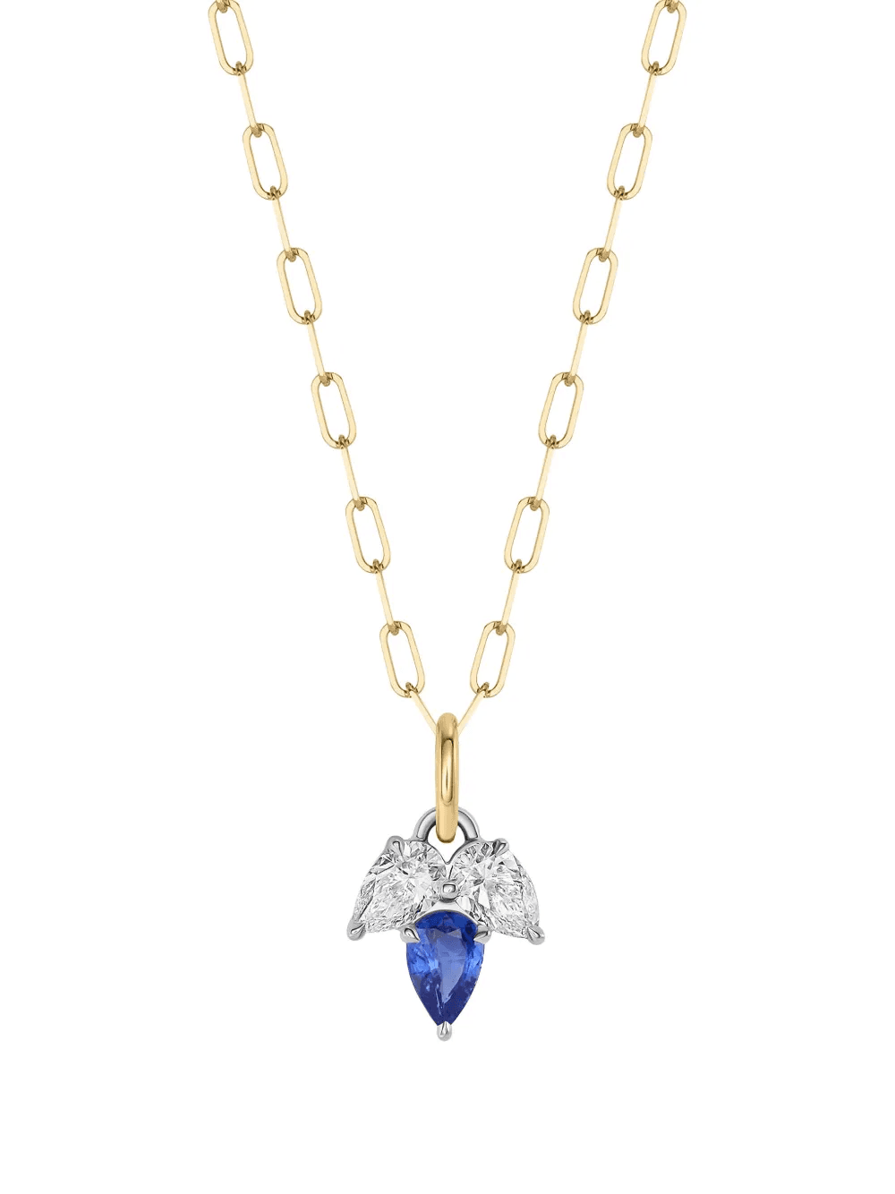 18K yellow gold and platinum Triple Leaf diamond and sapphire necklace - Image 1