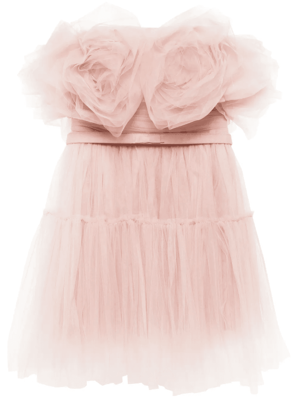 floral-appliqué tulle mini dress - Image 1