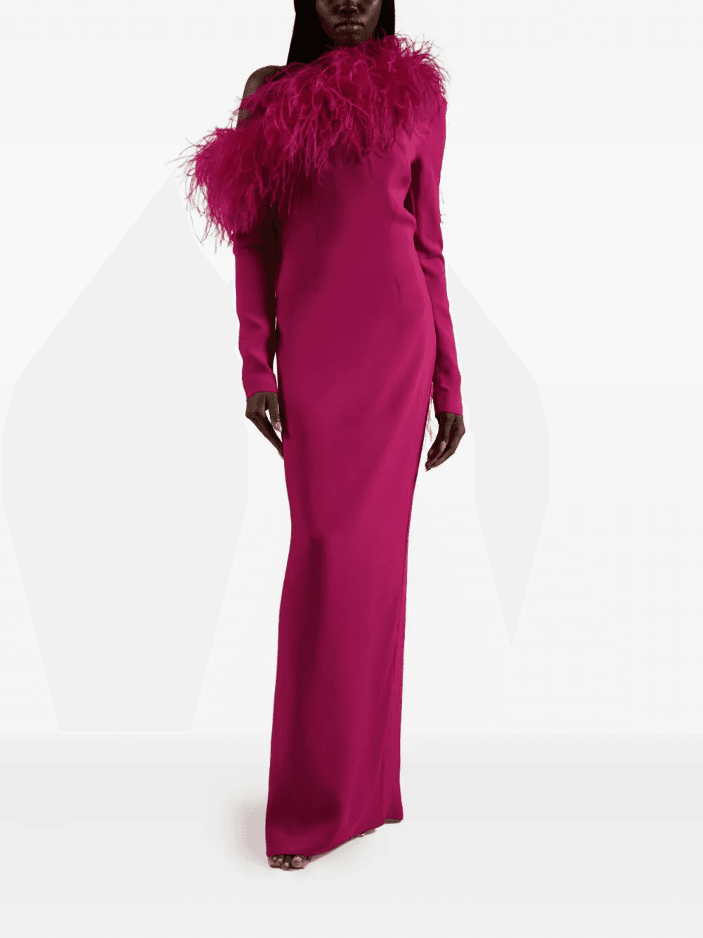 feather-trimmed one-shoulder dress - Image 1