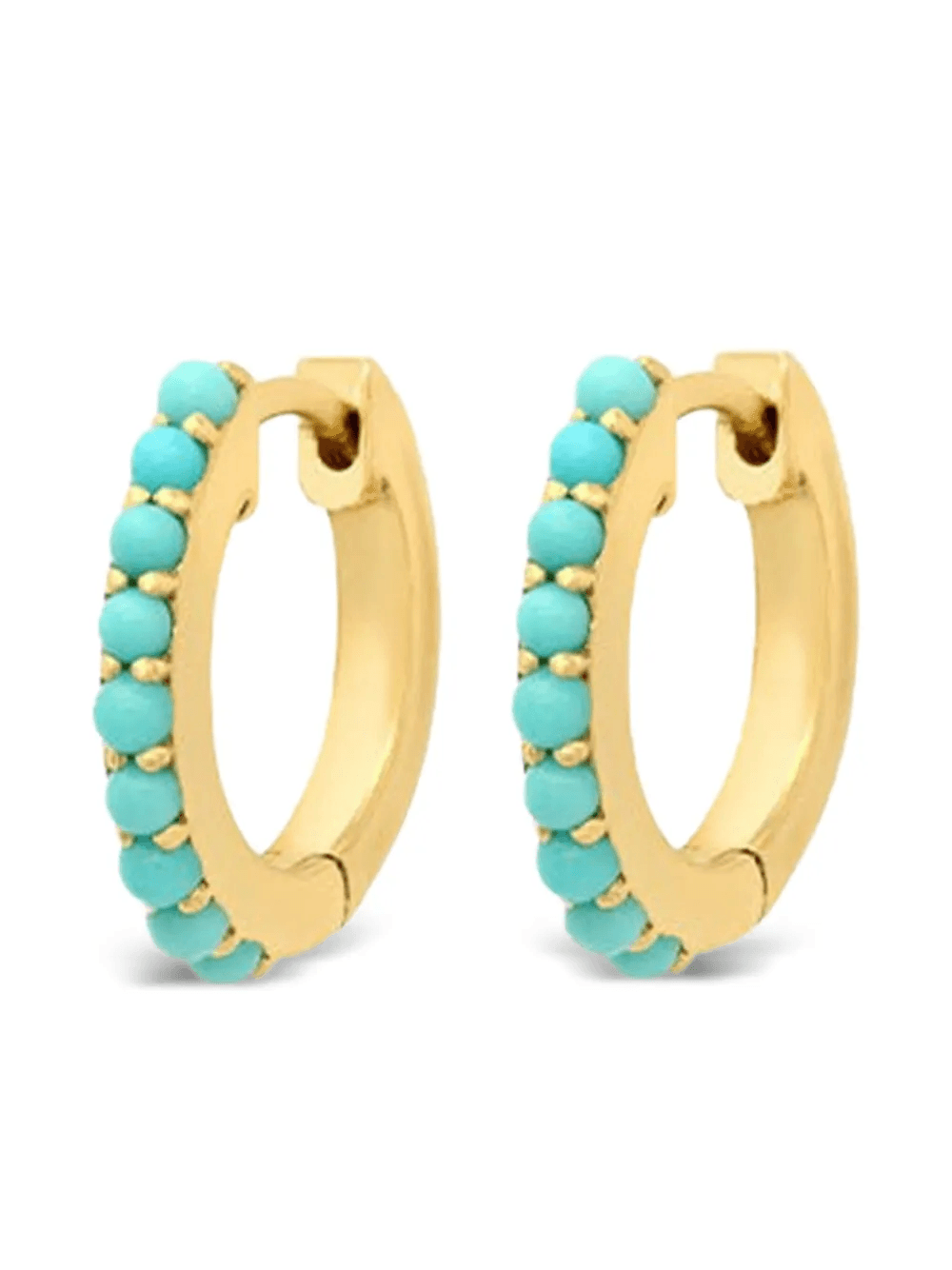 18k yellow gold small huggie turquoise earrings - Image 1