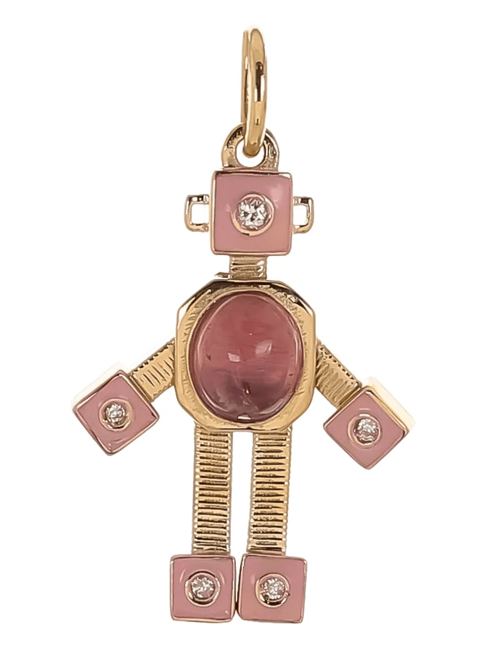 18K yellow gold mini Bespoke Robot tourmaline and diamond pendant - Image 1