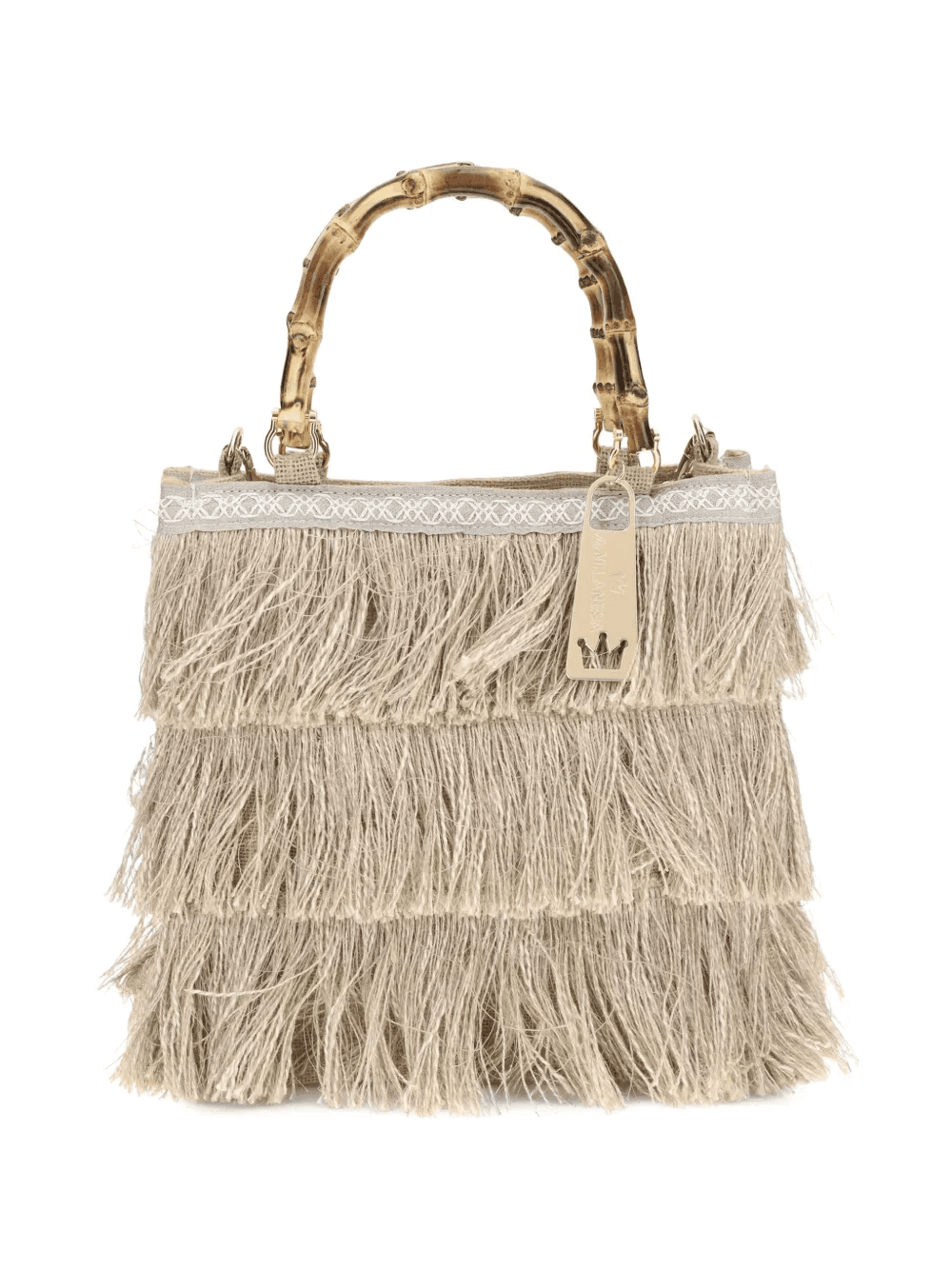 medium Jucca fringe-details bamboo-handle tote bag - Image 1