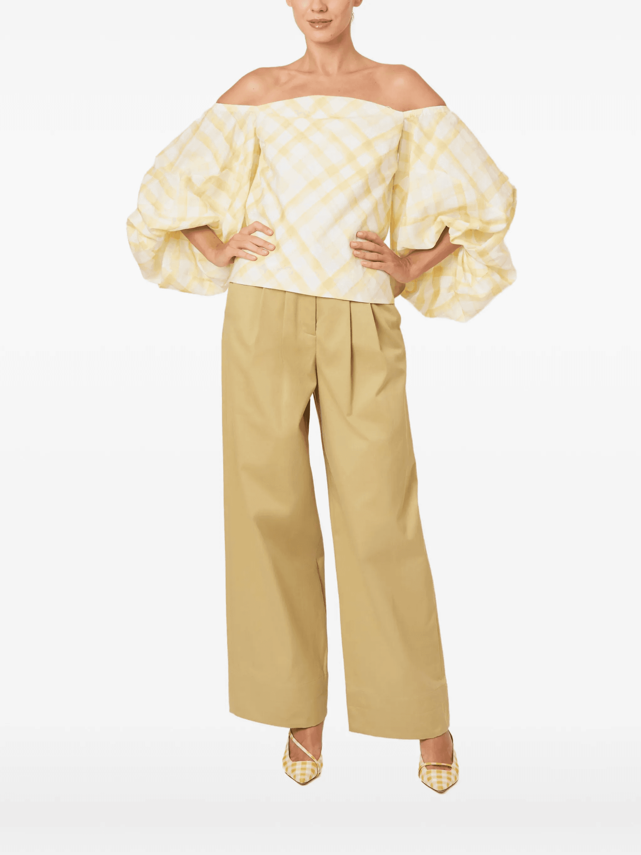 off-shoulder plaid top - Image 1