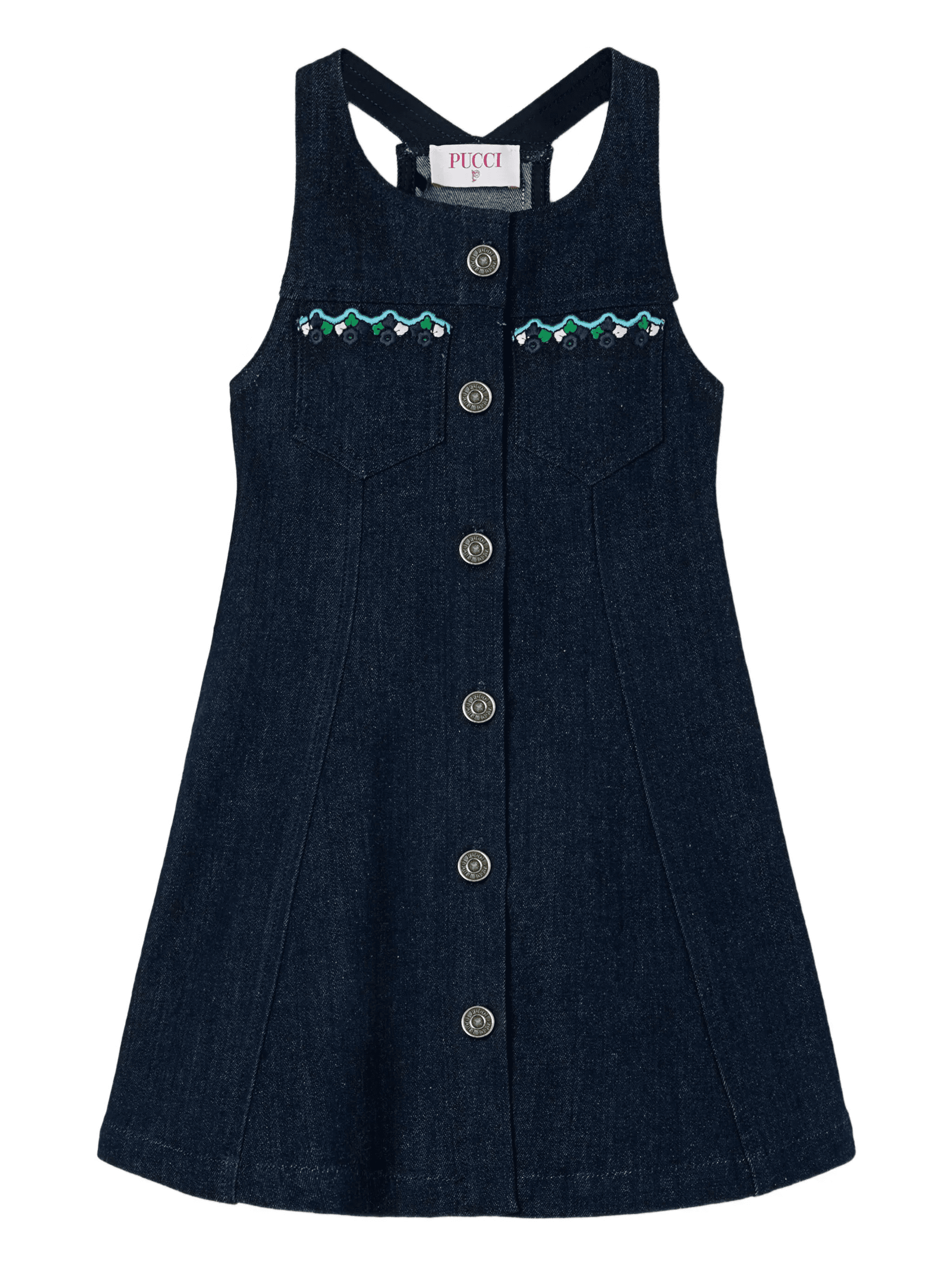embroidered pocket denim dress - Image 1