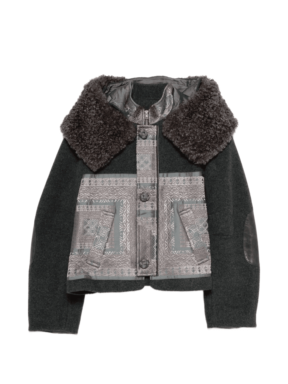 fur-collar patterned jacket - Image 1