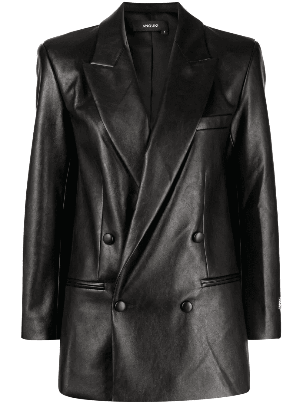 double-breasted faux-leather blazer - Image 1