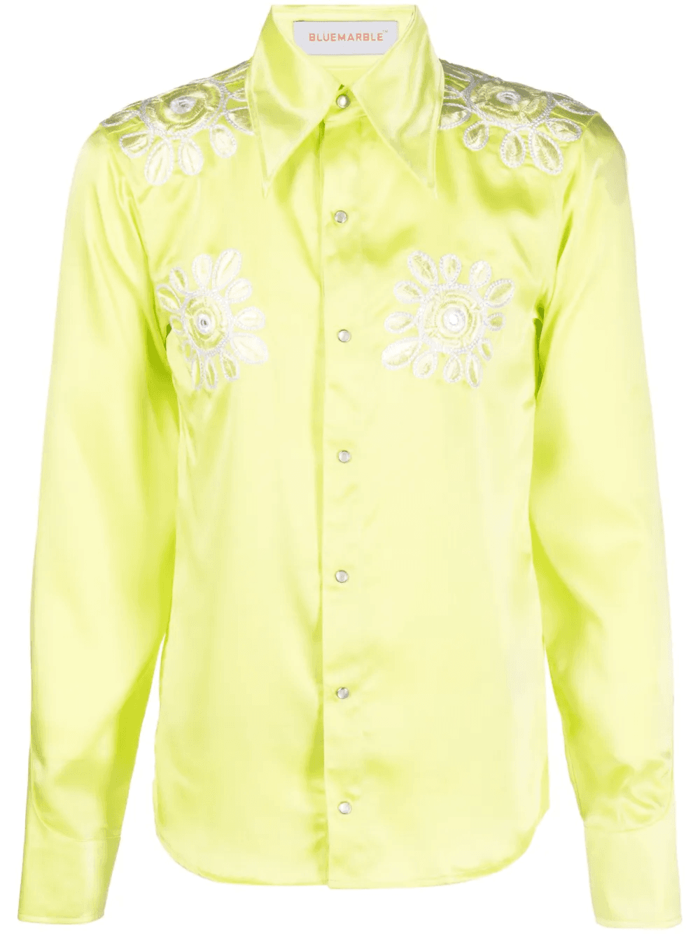 floral-embroidery satin shirt - Image 1