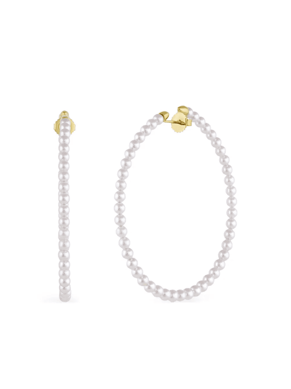 14K yellow gold pearl hoop earrings - Image 1