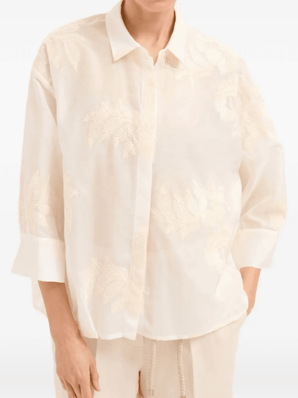 leaf-embroidered semi-sheer shirt - Image 1
