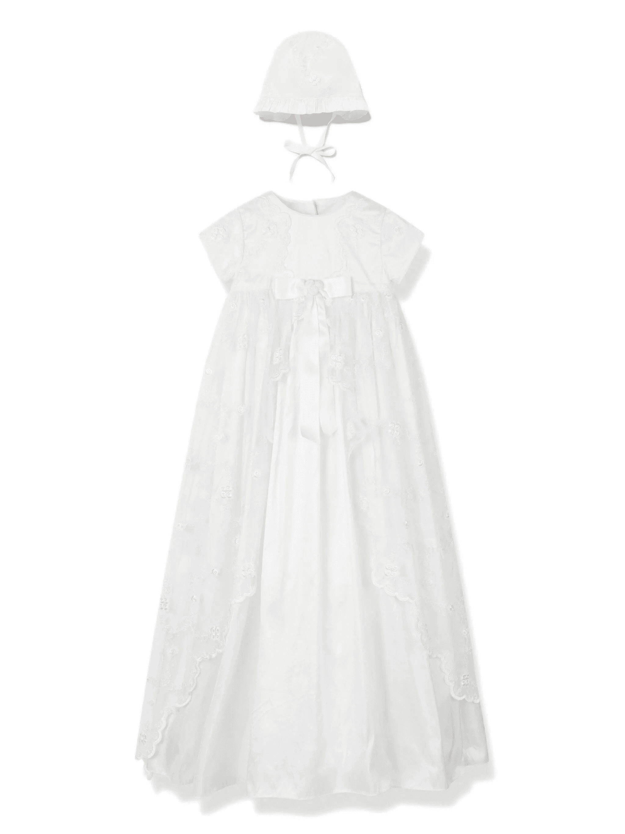 lace-detailed christening dress and bonnet set - Image 1