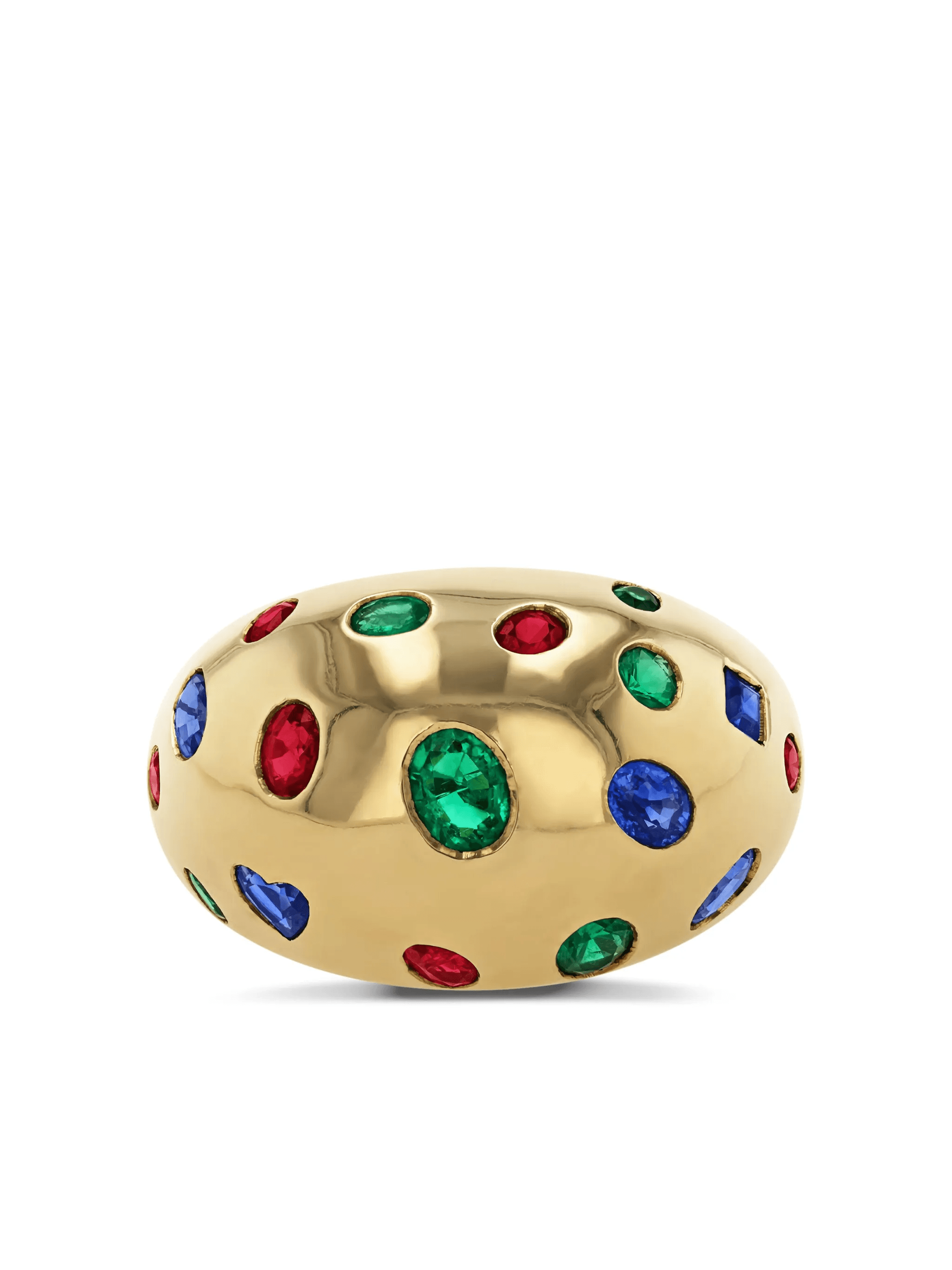 1990s 18kt yellow gold emerald, sapphire and ruby bombé ring - Image 1