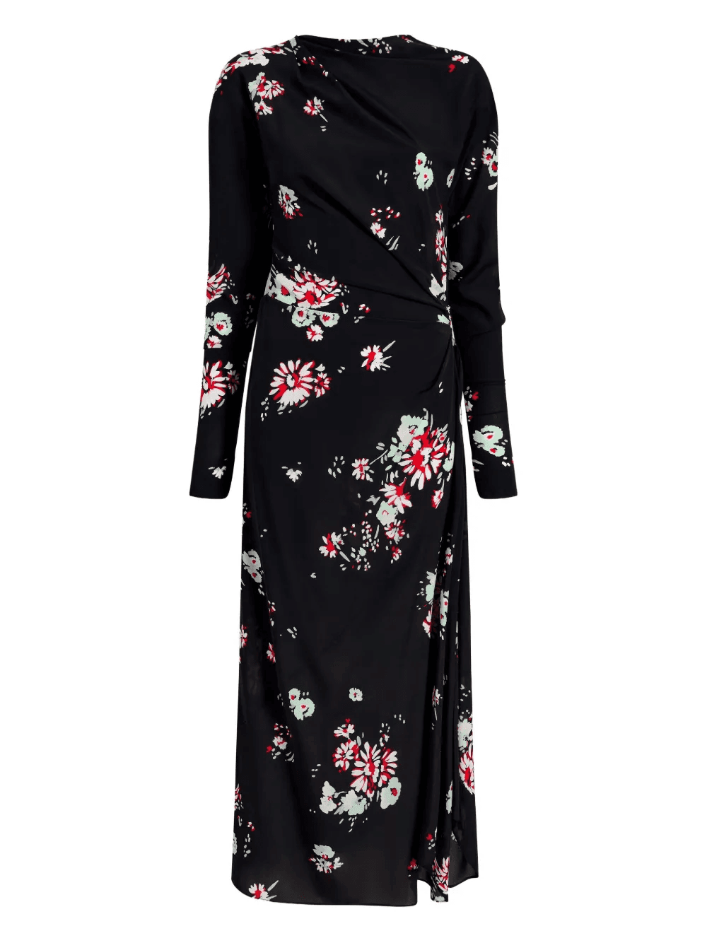 floral-print draped asymmetric day dress - Image 1