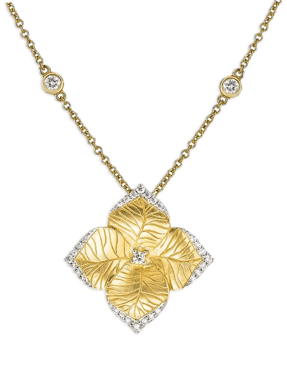 18K yellow gold diamond large flower necklace - Image 1