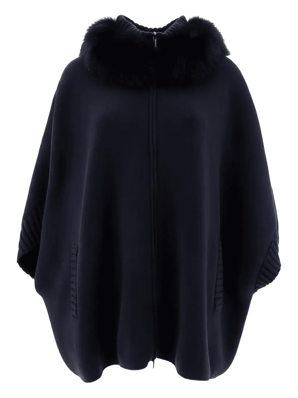 fur-trimmed zip-front cape - Image 1