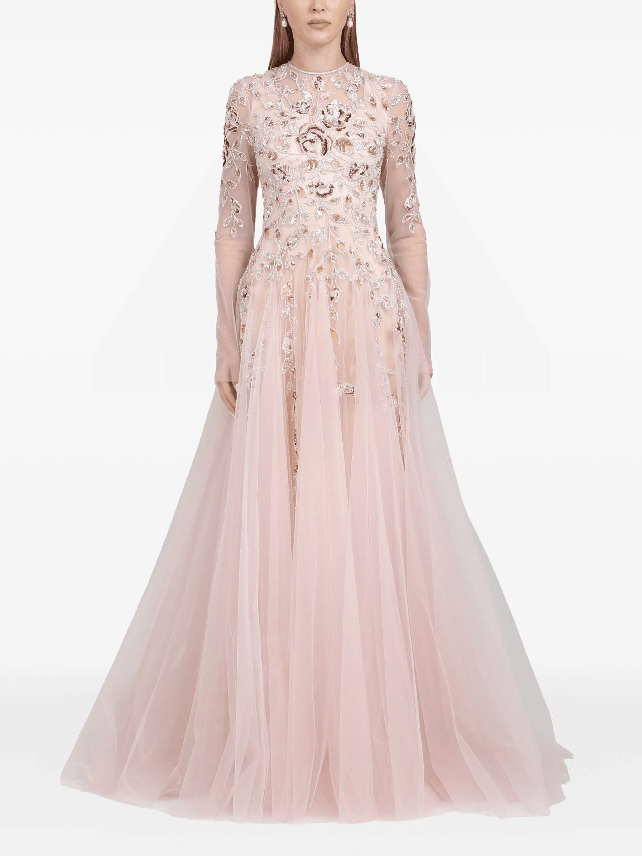 leaf-embroidered gown maxi dress - Image 1