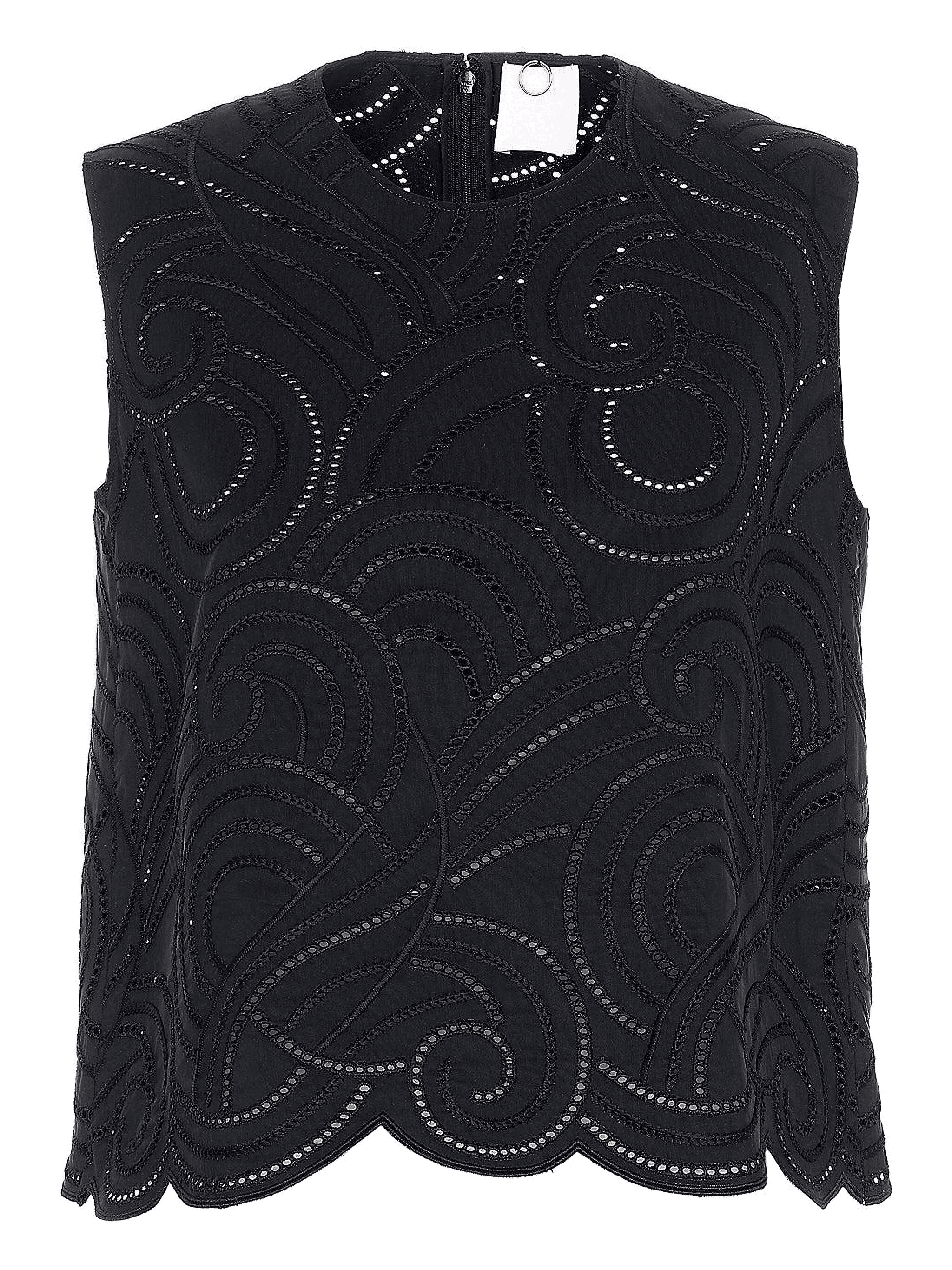 Faille eyelet-embroidered scallop-hem blouse - Image 1