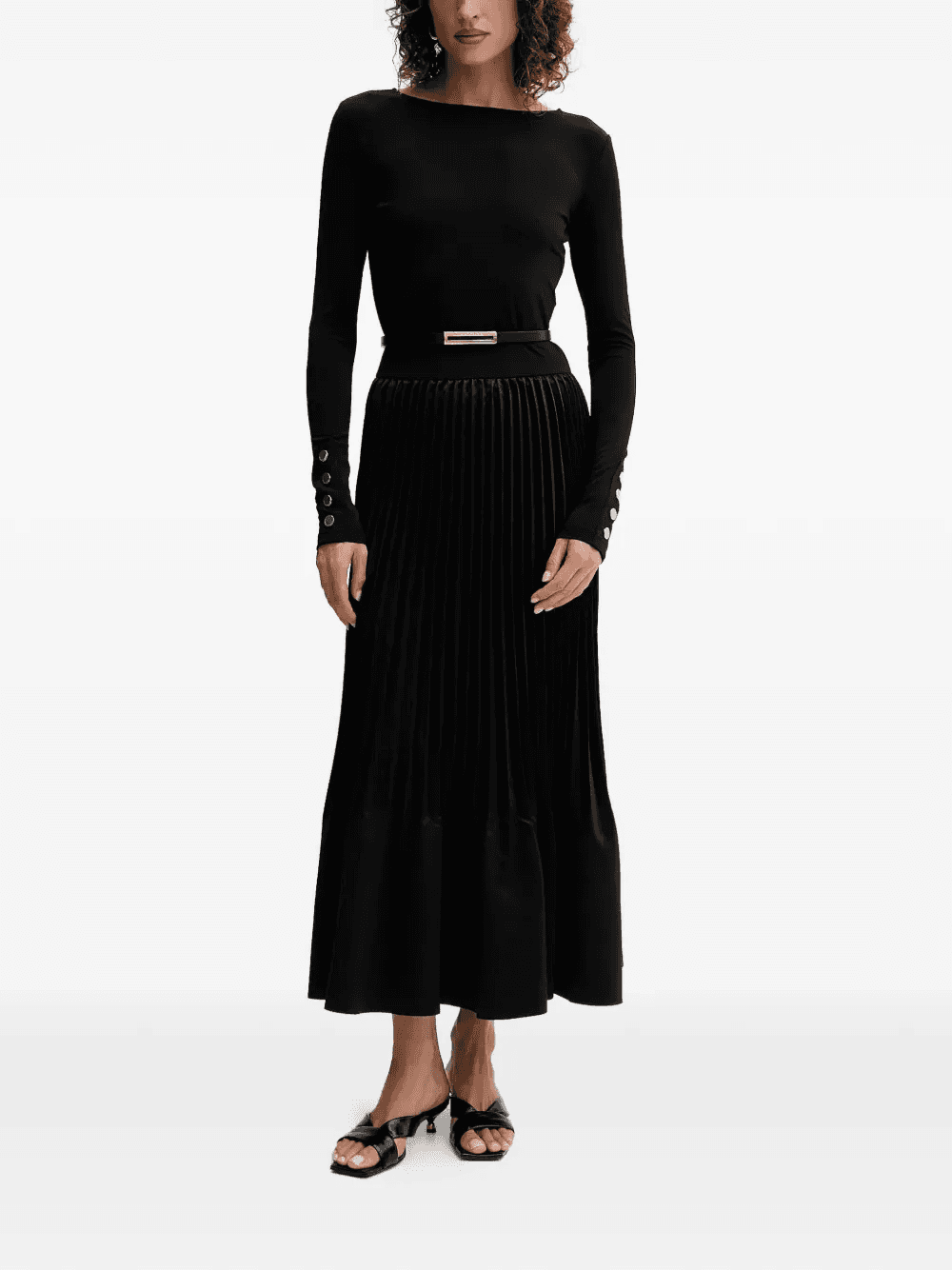 long-sleeve pleated midi dress - Image 1