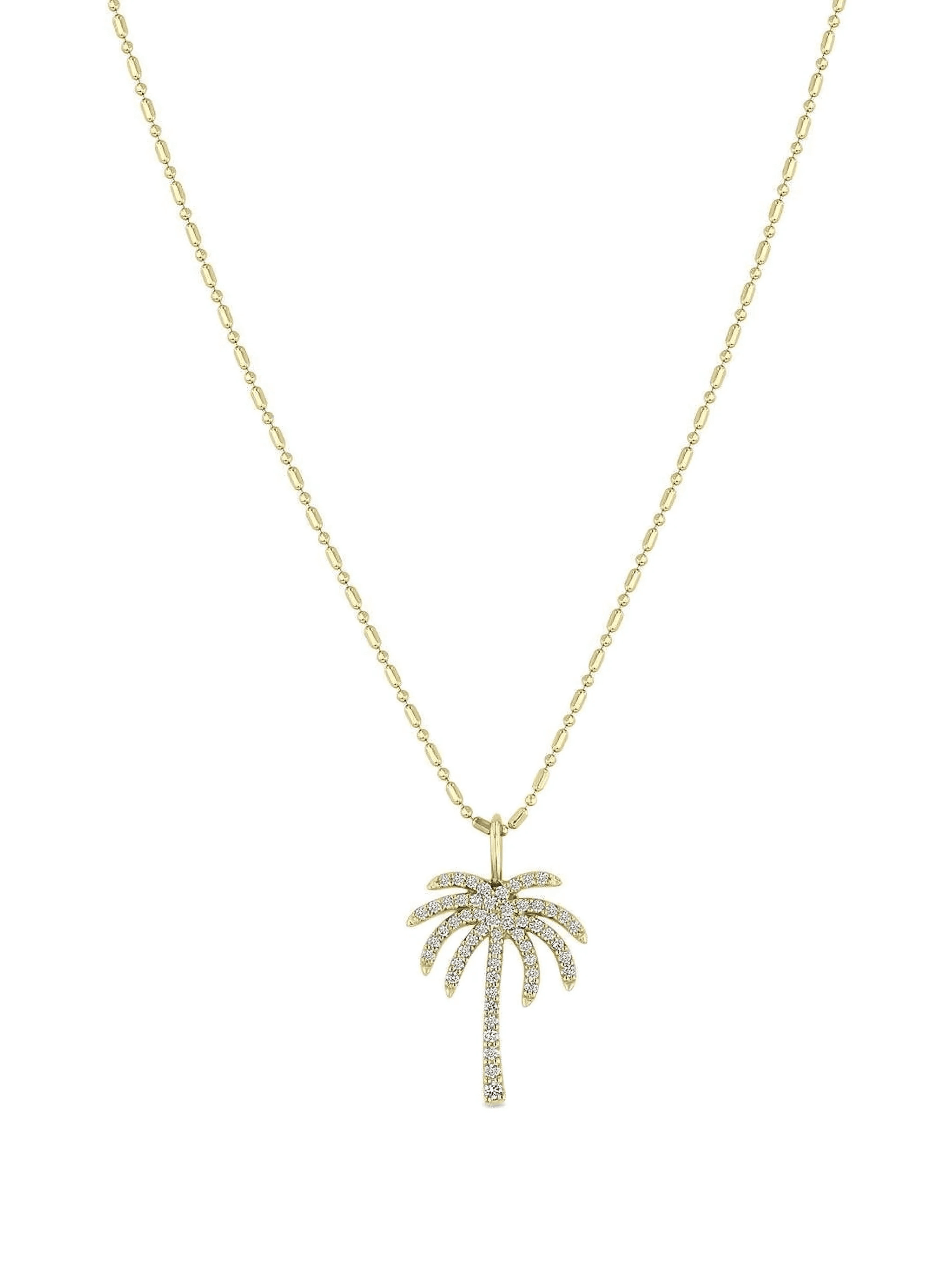 14K yellow gold Palm Tree diamond pendant necklace - Image 1