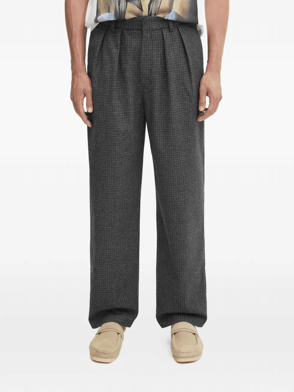 checked-pattern pleated trousers - Image 1