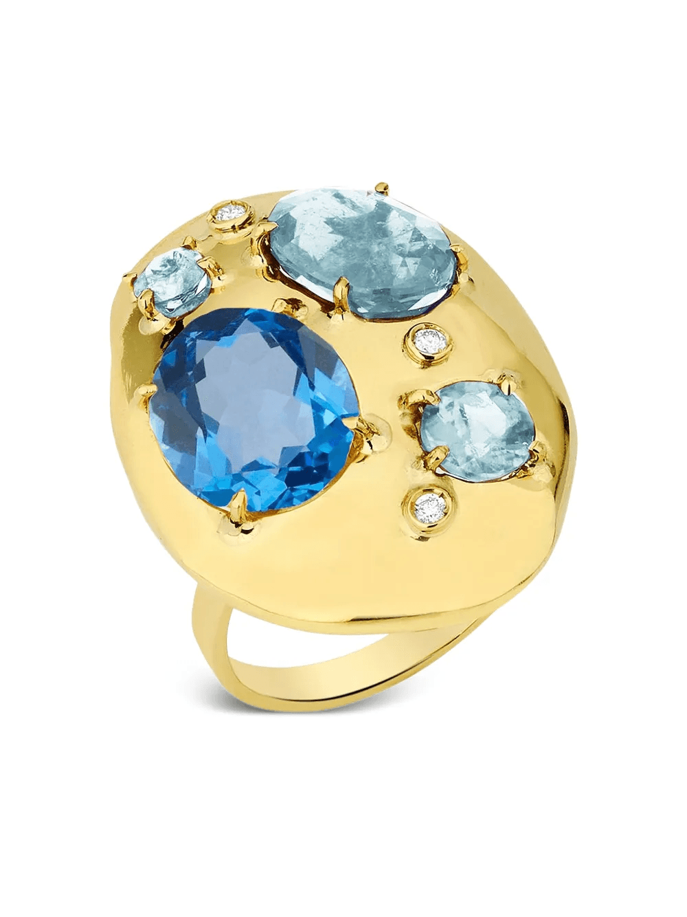 18K yellow gold blue topaz and diamond ring - Image 1