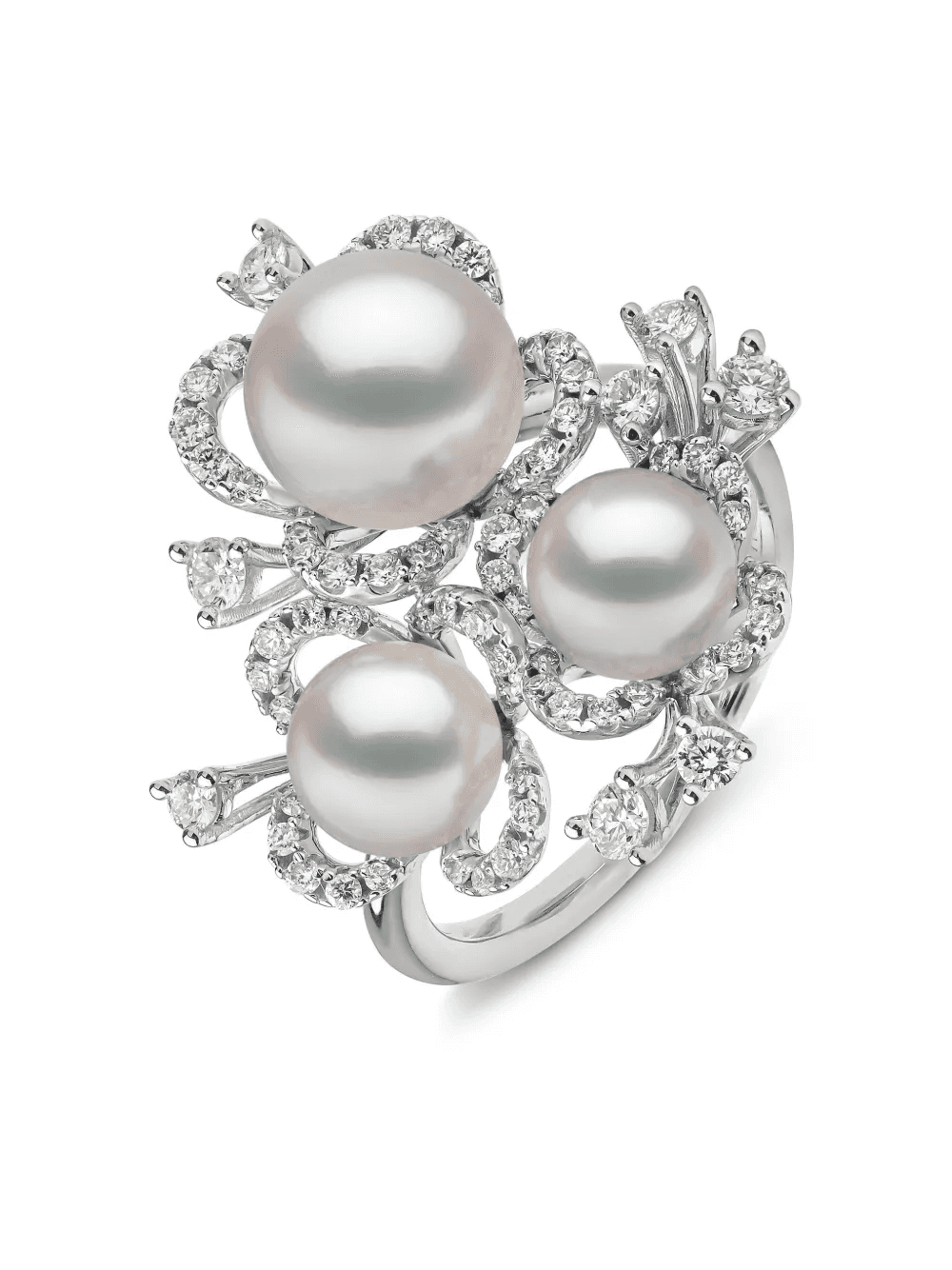 18K white gold Petal Akoya-pearl and diamond ring - Image 1