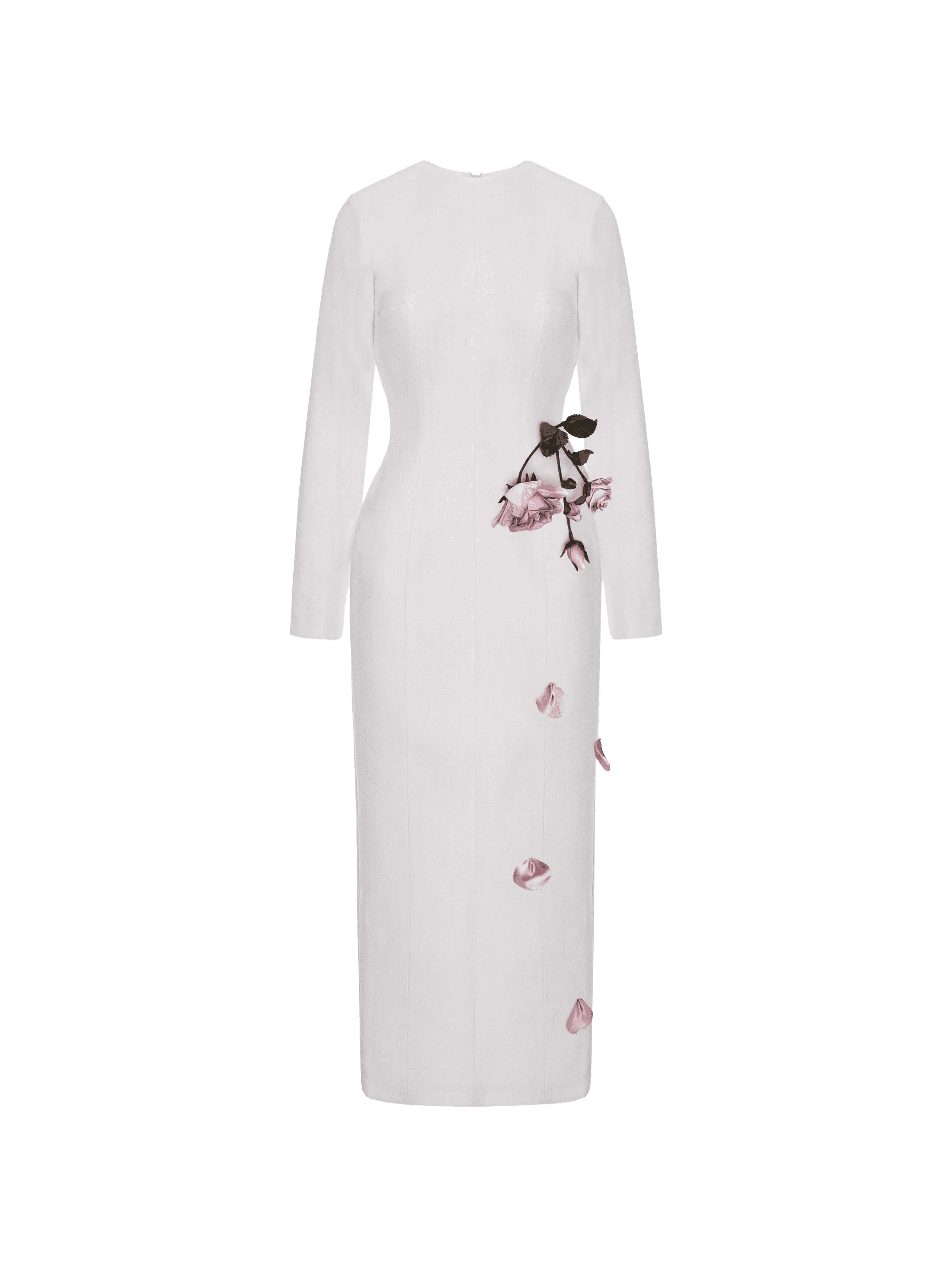 rose-appliqué long-sleeves midi dress - Image 1