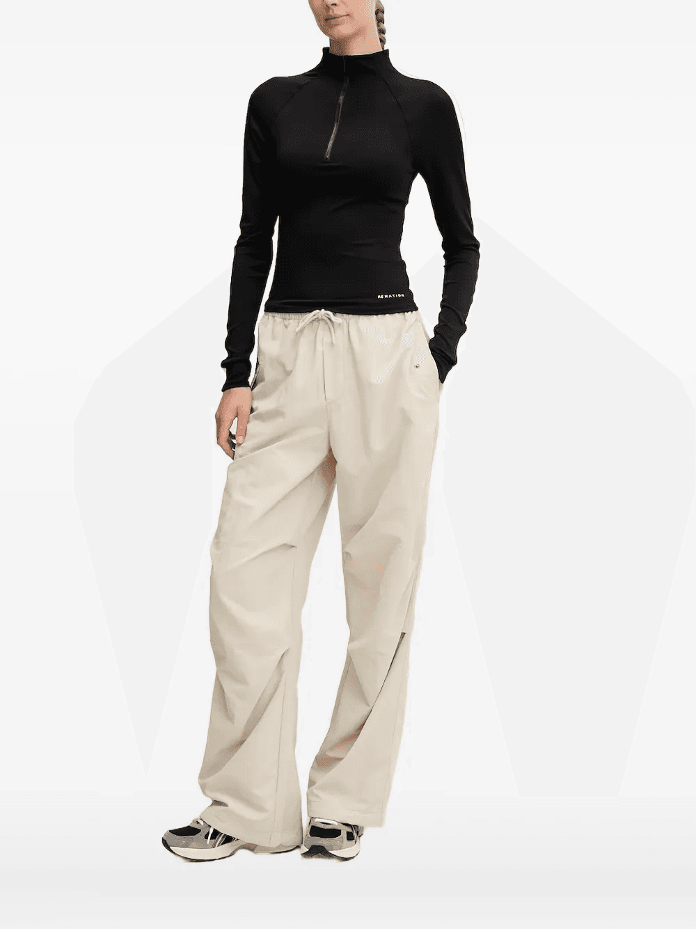 half-zip panelled long-sleeved T-shirt - Image 1