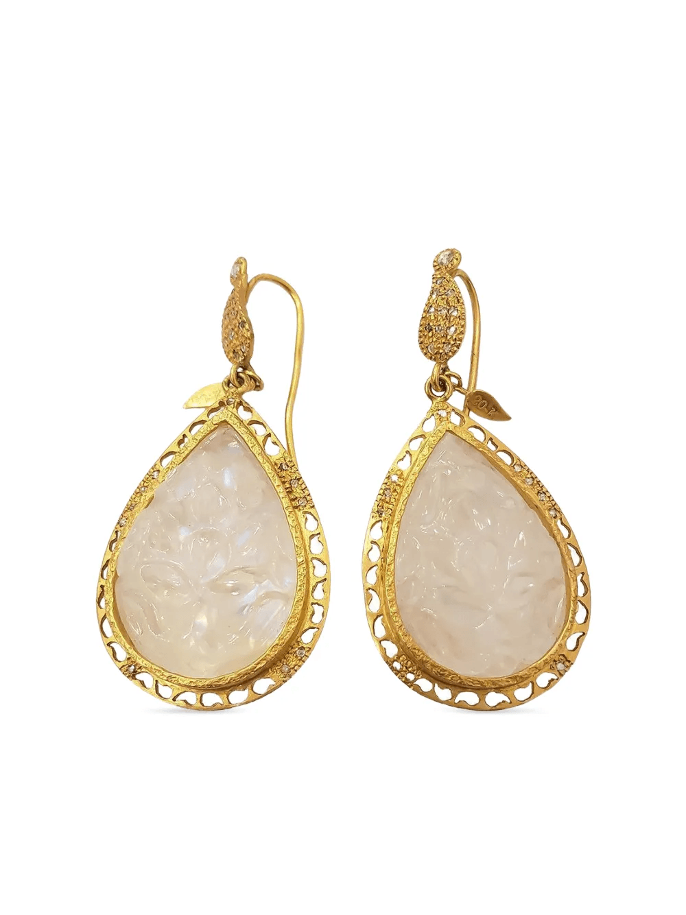 20K yellow gold diamond and moonstone carved antiquity earrings - Image 1