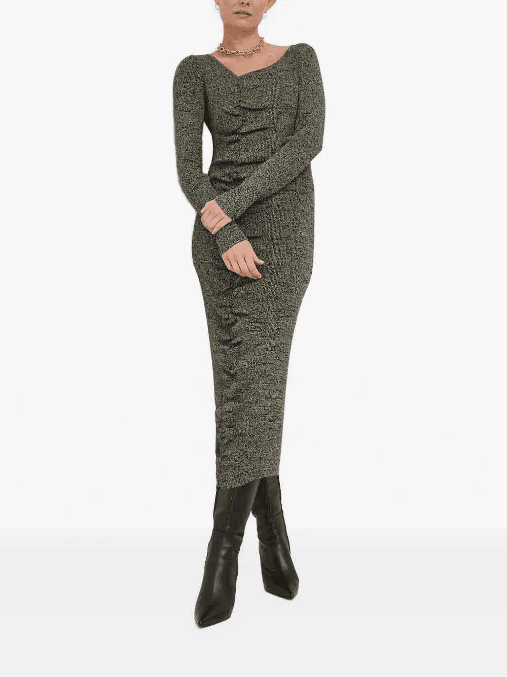 square-neck ribbed midi dress - Image 1