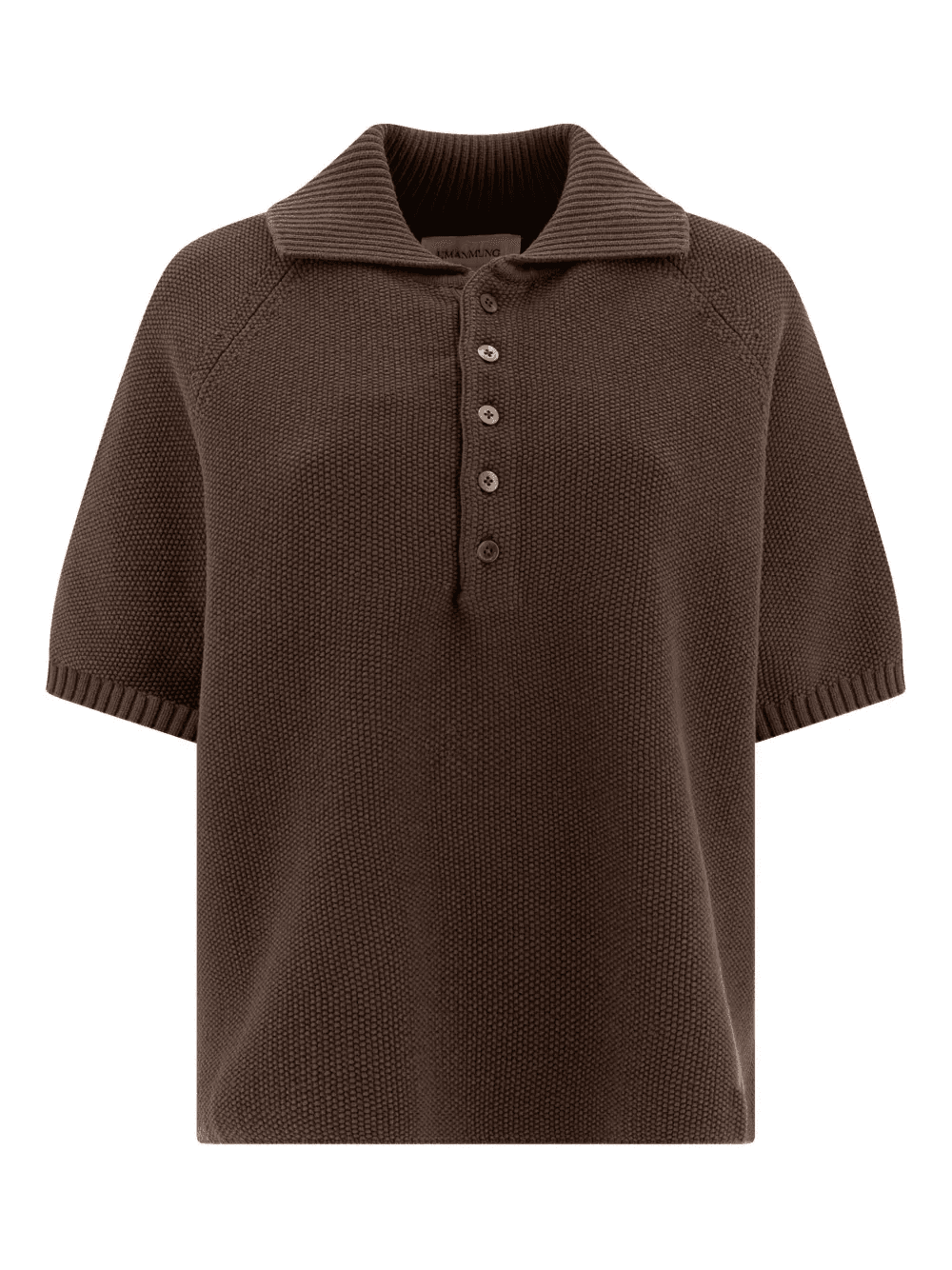 ribbed-collar buttoned polo top - Image 1
