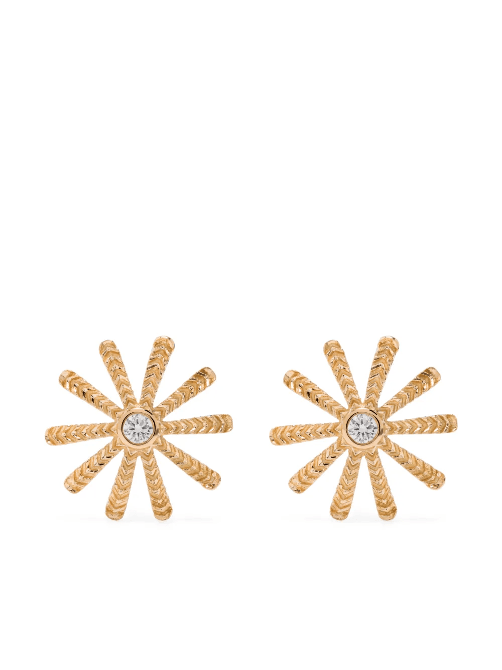 18kt yellow gold Tiny Sunflower diamond earrings stud - Image 1