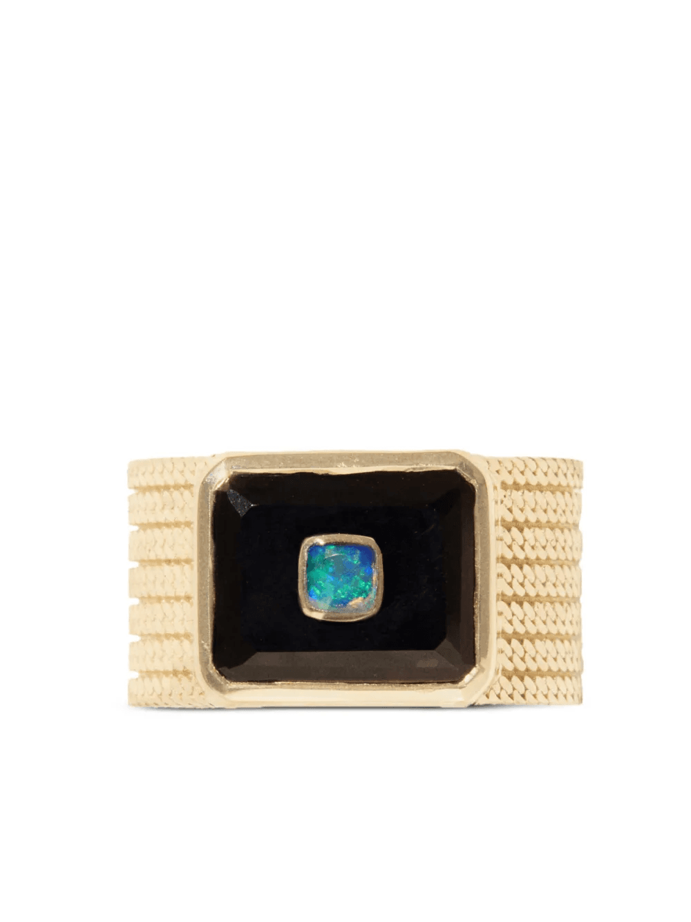 9kt yellow gold Anton onxy and opal ring - Image 1