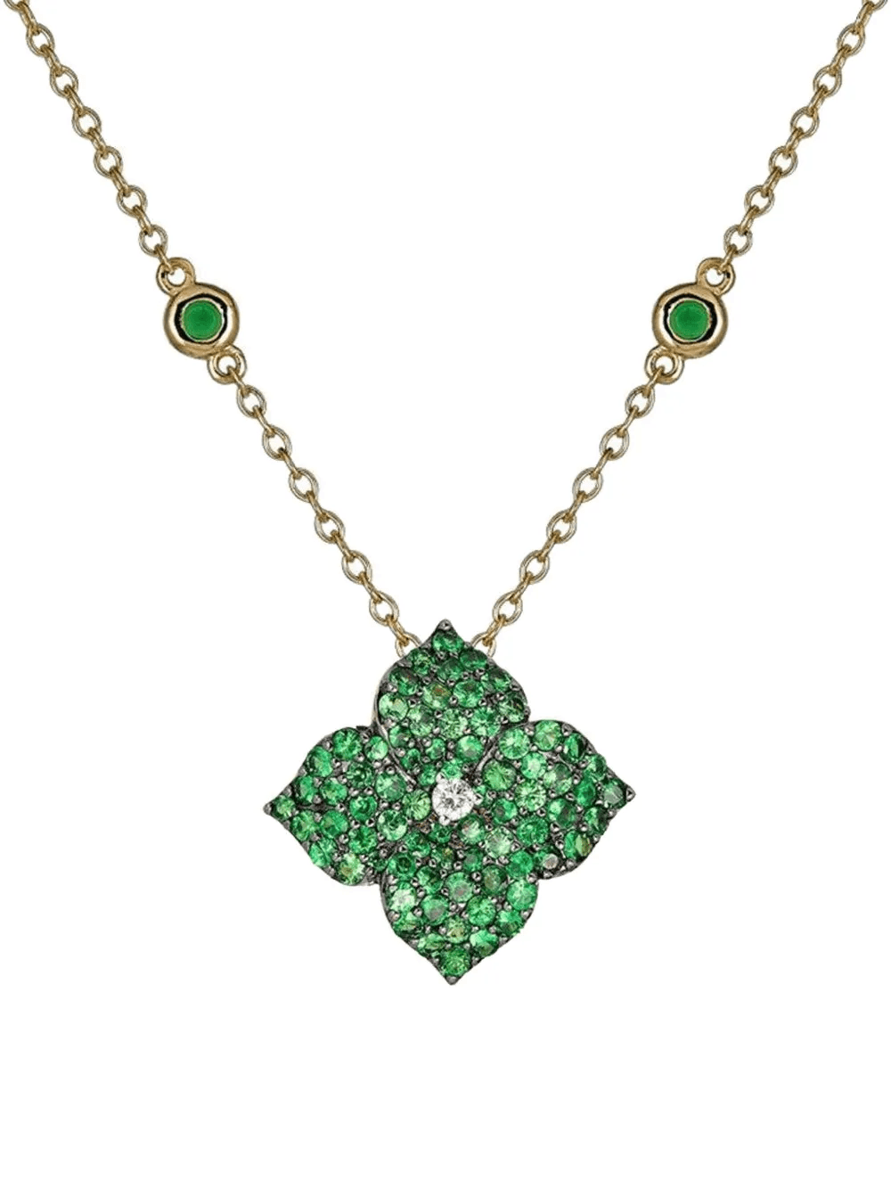 18K yellow gold tsavorite small flower necklace - Image 1