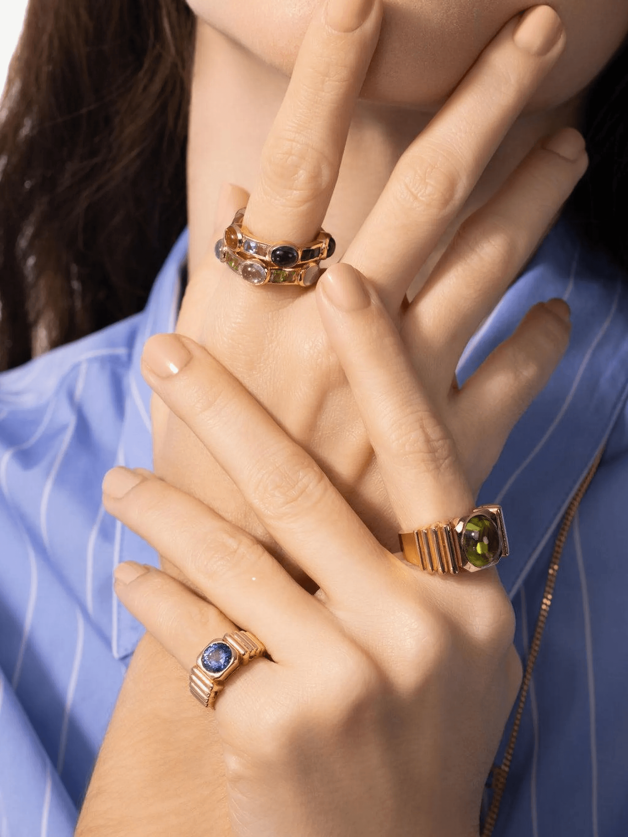 18K yellow gold Ibiza Van peridot and aquamarine ring - Image 1