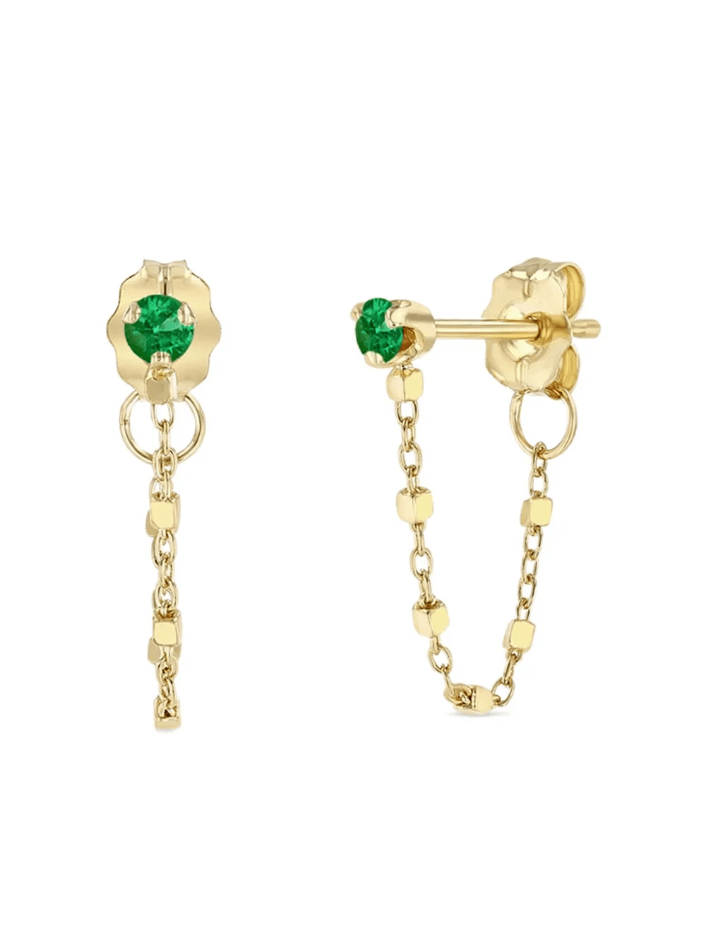aretes de cadena en oro amarillo de 14kt con esmeralda - Image 1