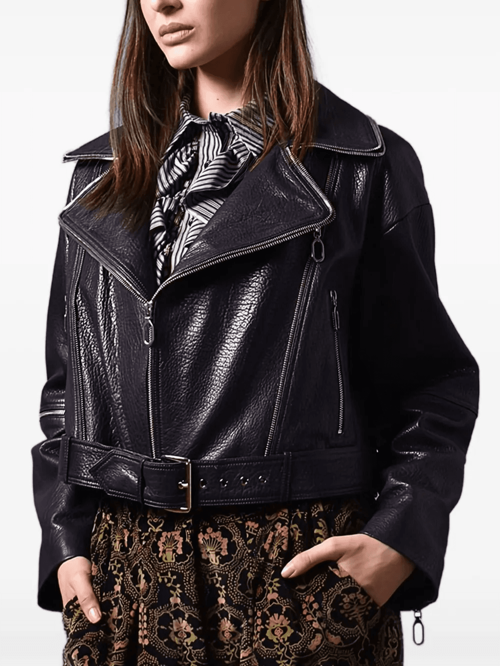 cropped biker jacket - Image 1