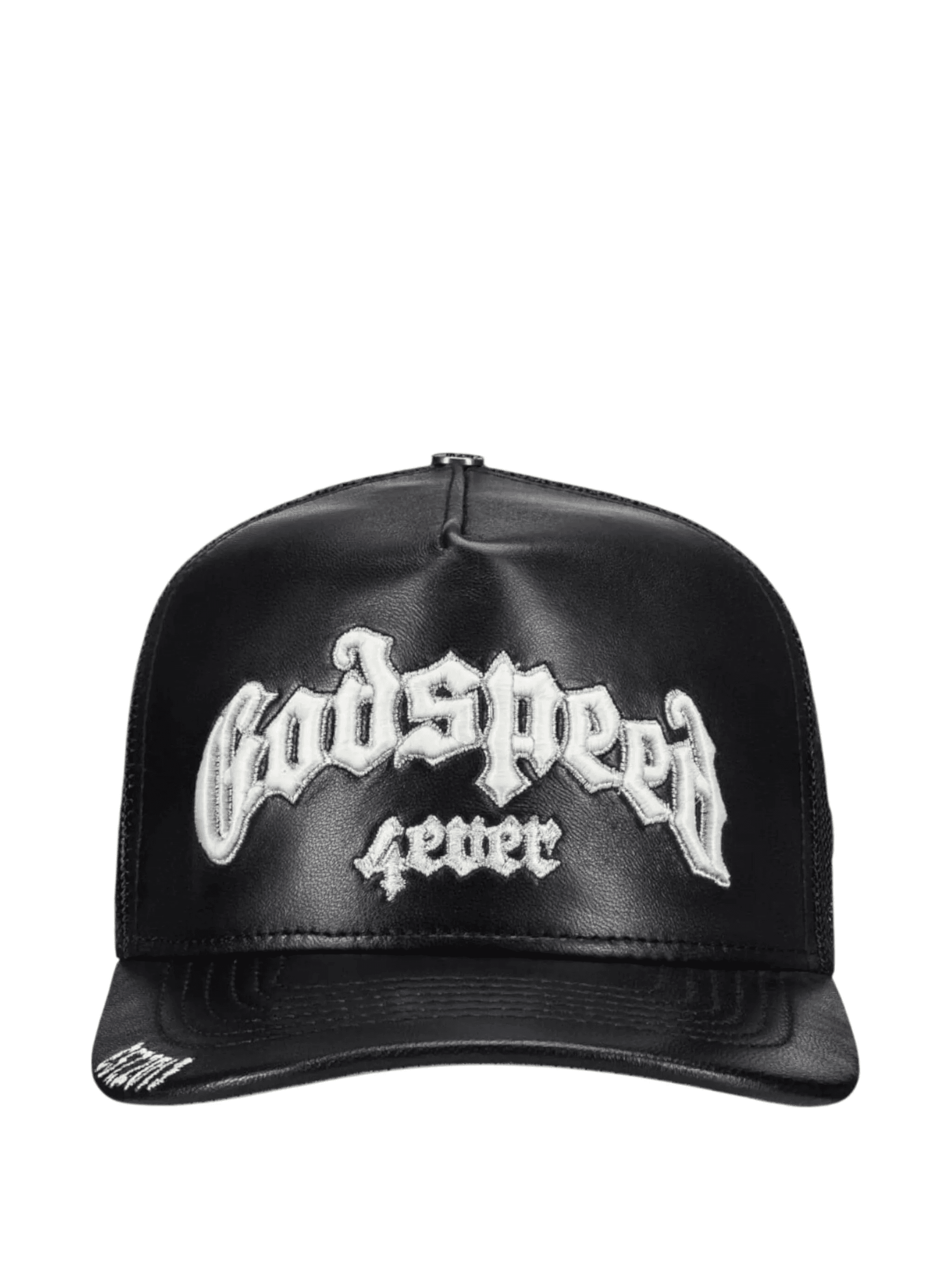 Embroidered Leather Trucker Hat - Image 1