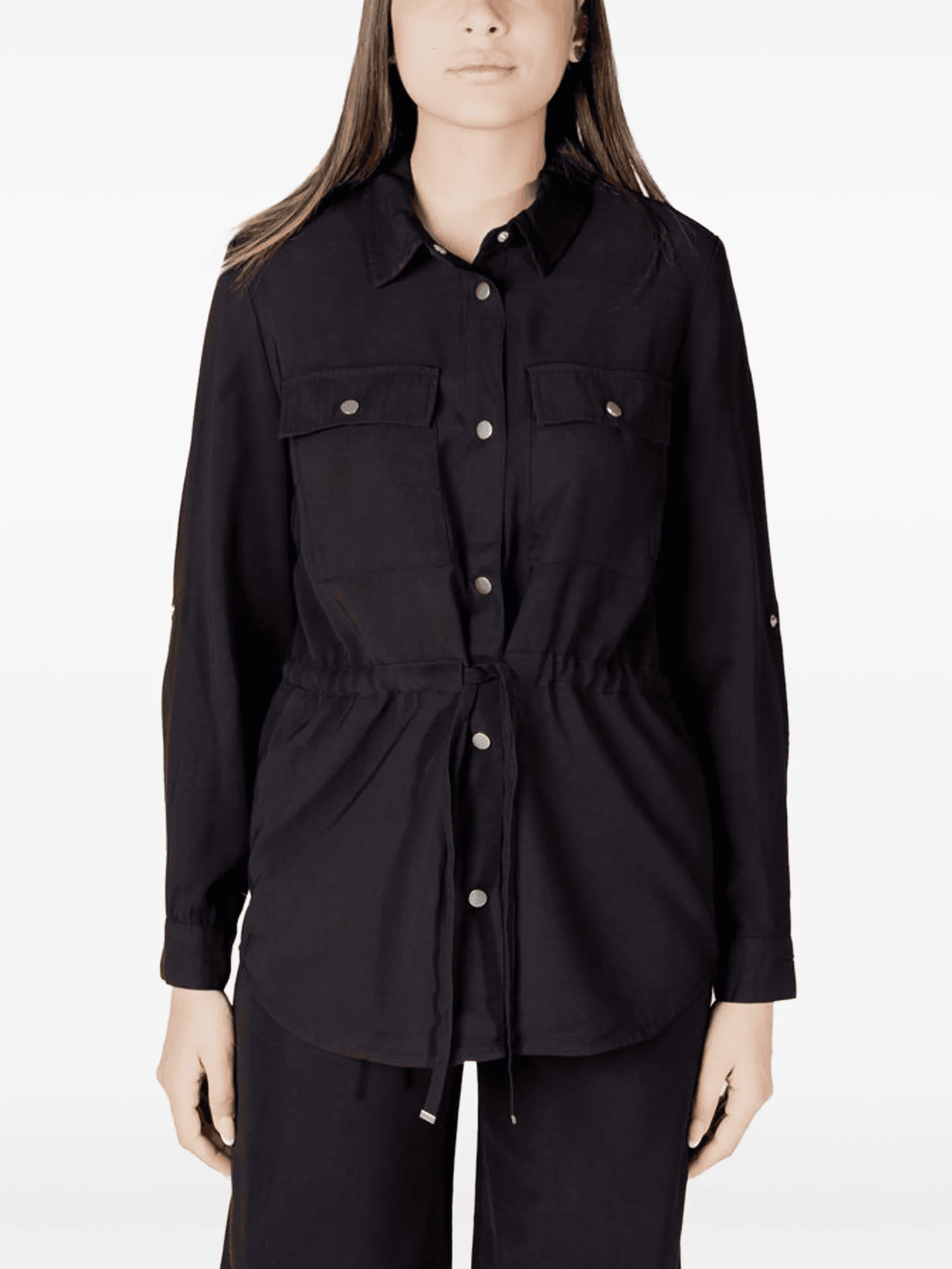 drawstring-waist button-fastening shirt - Image 1