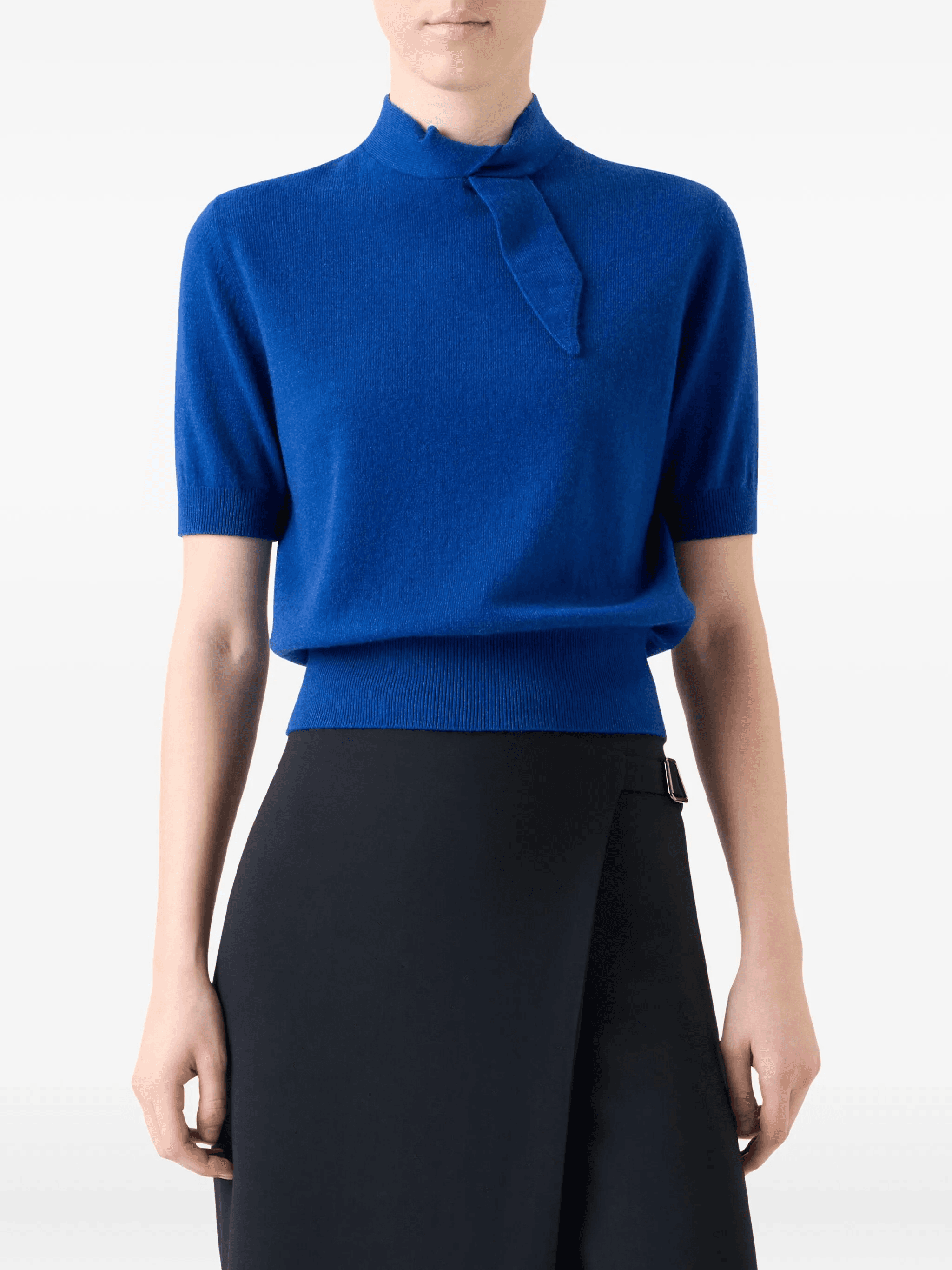 tie-neck short-sleeve knitwear - Image 1