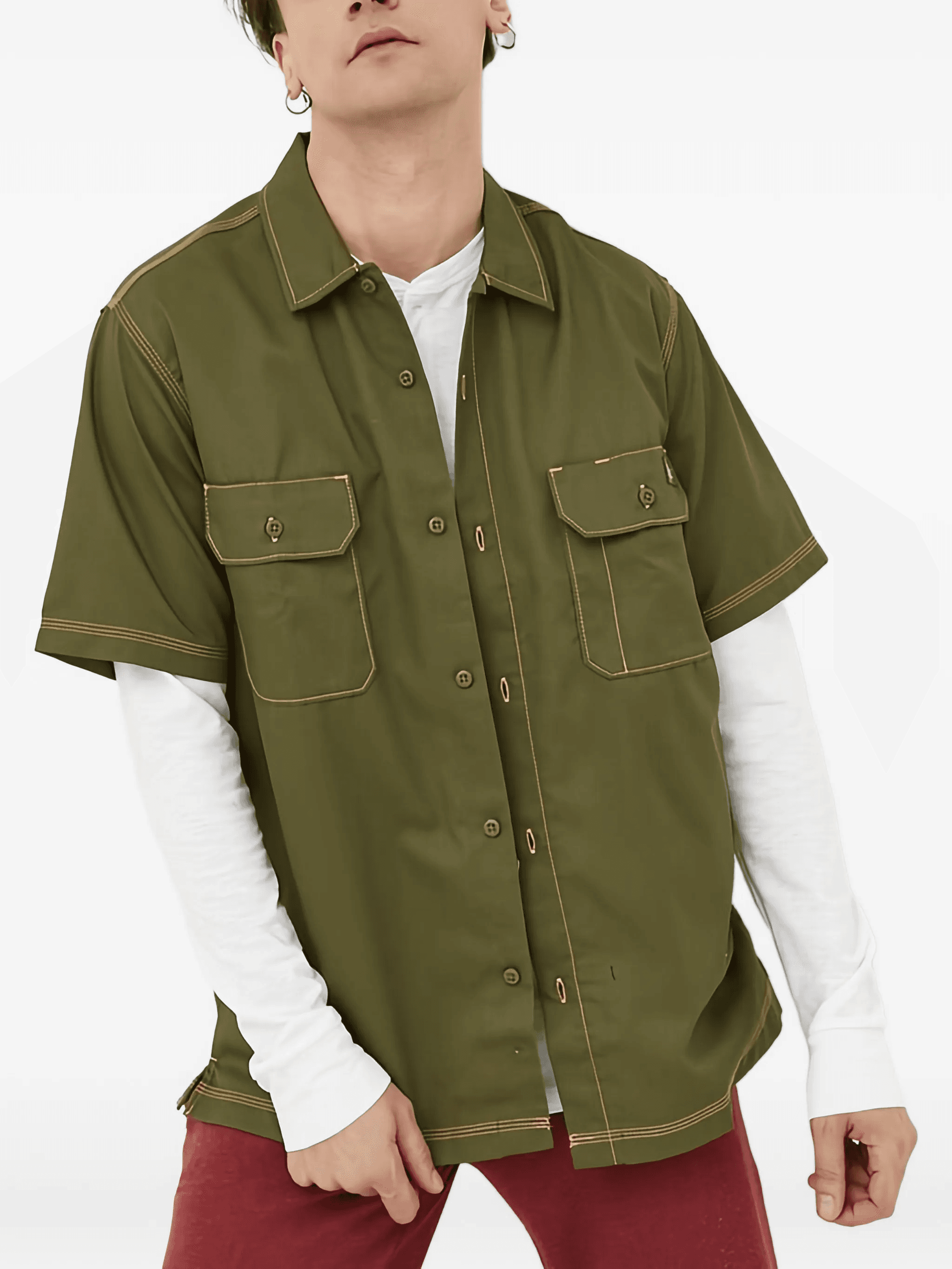 chest-pocket stitch-detail shirt - Image 1