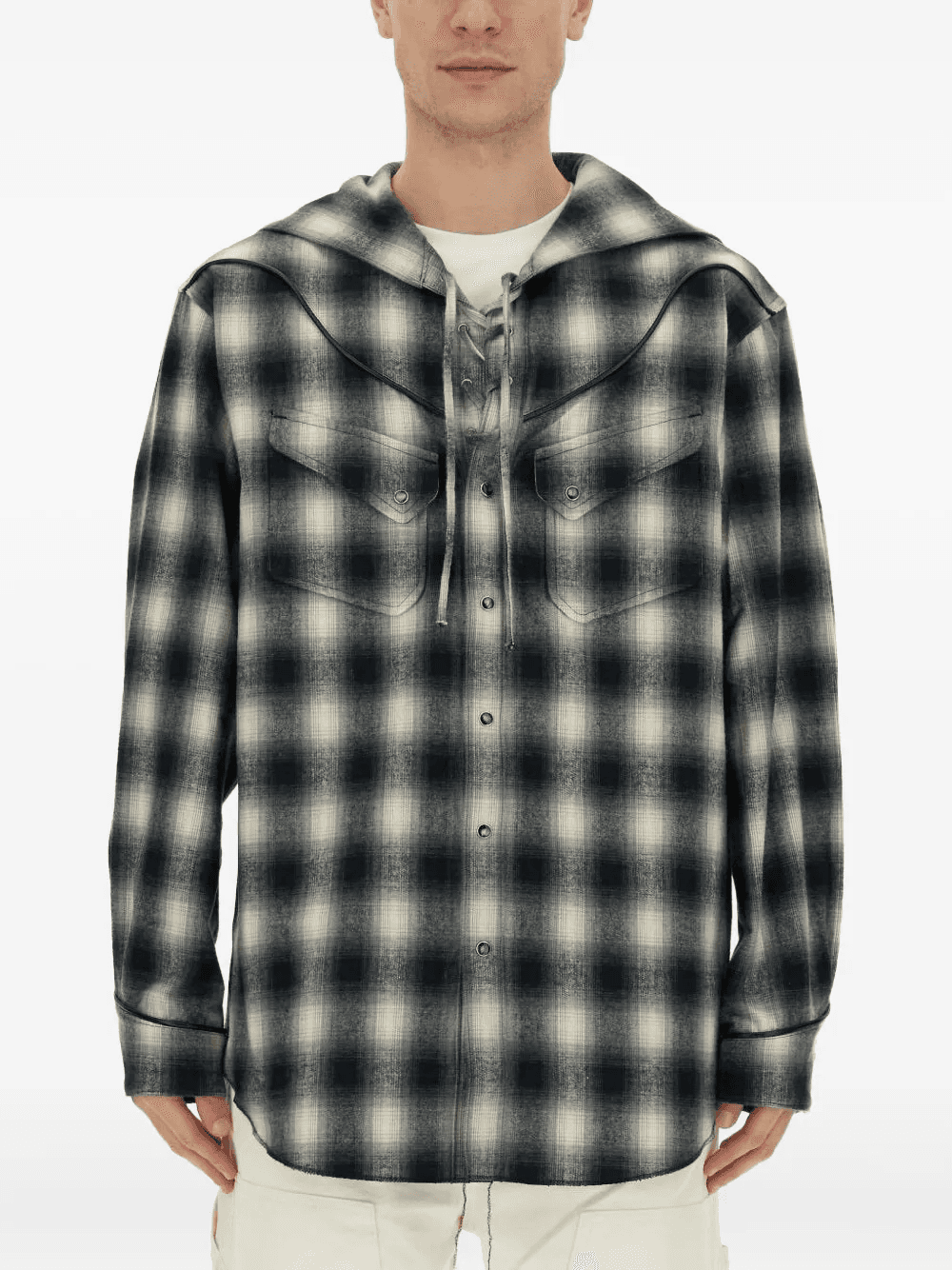plaid-check hooded shirt - Image 1