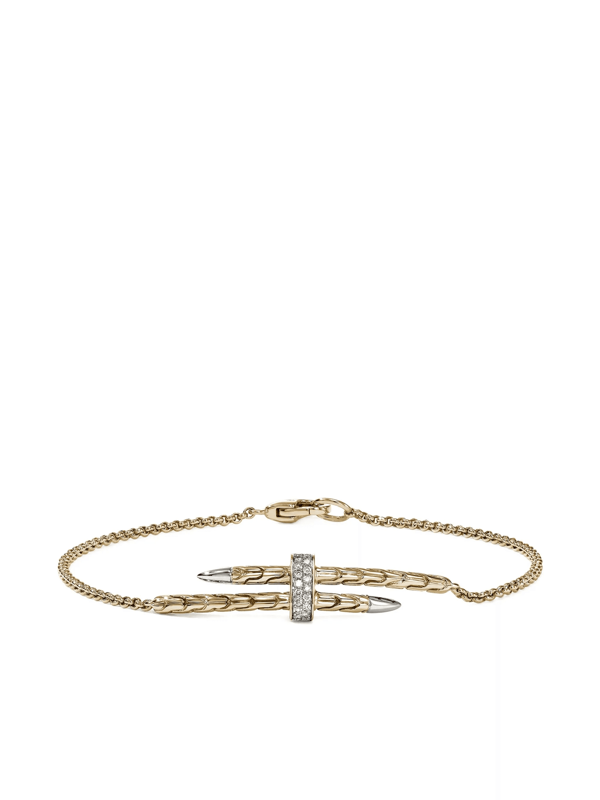 14K yellow gold and sterling silver Spear Station diamond bracelet - Image 1