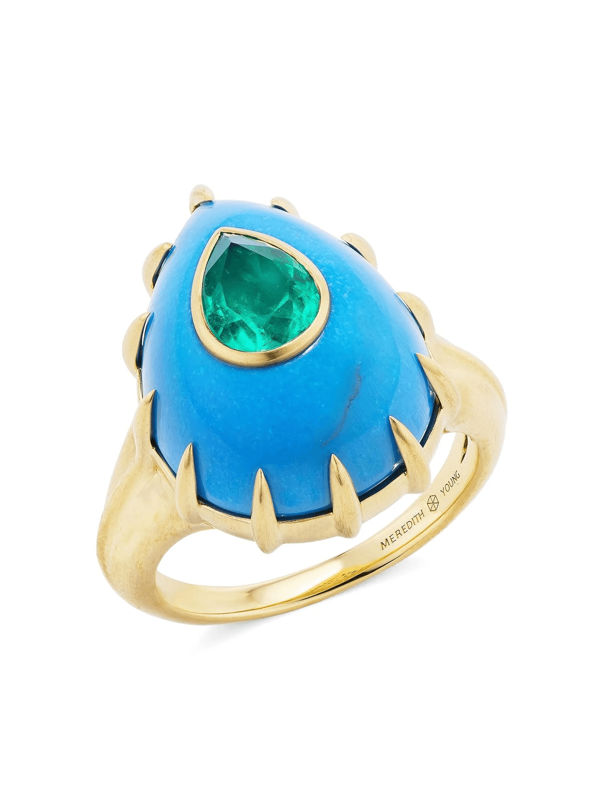 18K yellow gold Emerald Futuristic ring - Image 1