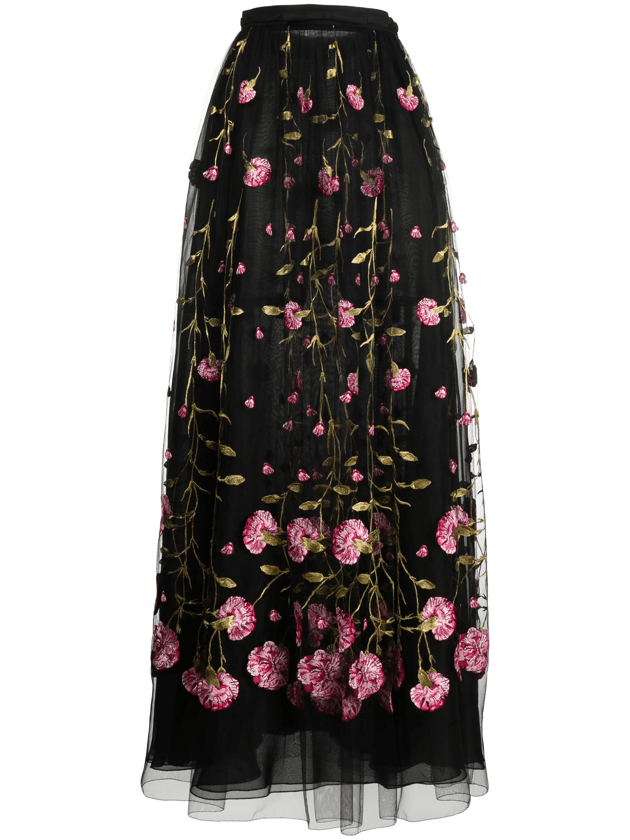 floral-embroidered tulle maxi skirt - Image 1