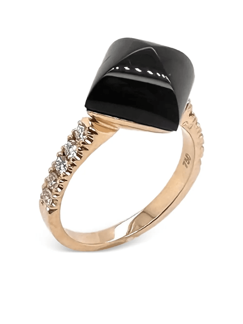 18K yellow gold Pyramid diamond and onyx ring - Image 1