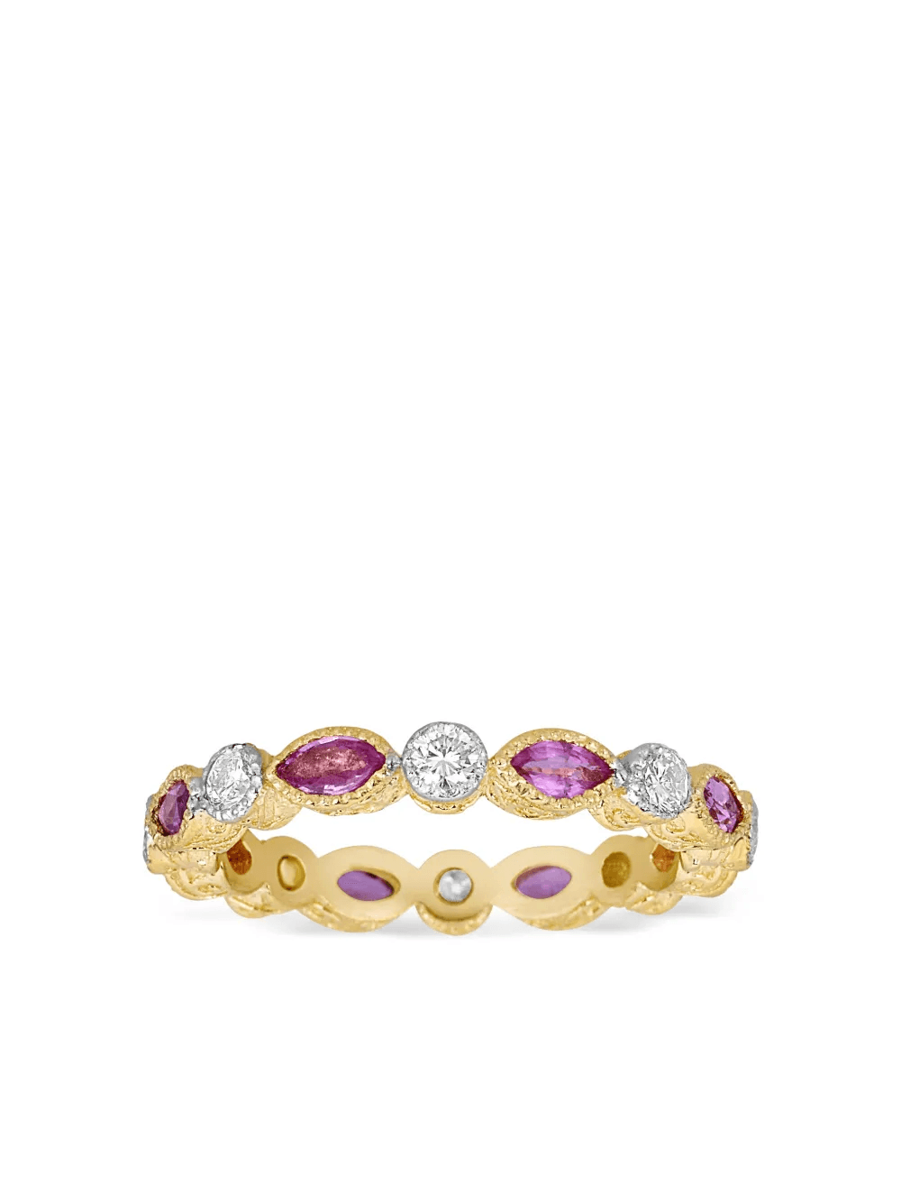 18K yellow gold diamond and pink sapphire stack ring - Image 1